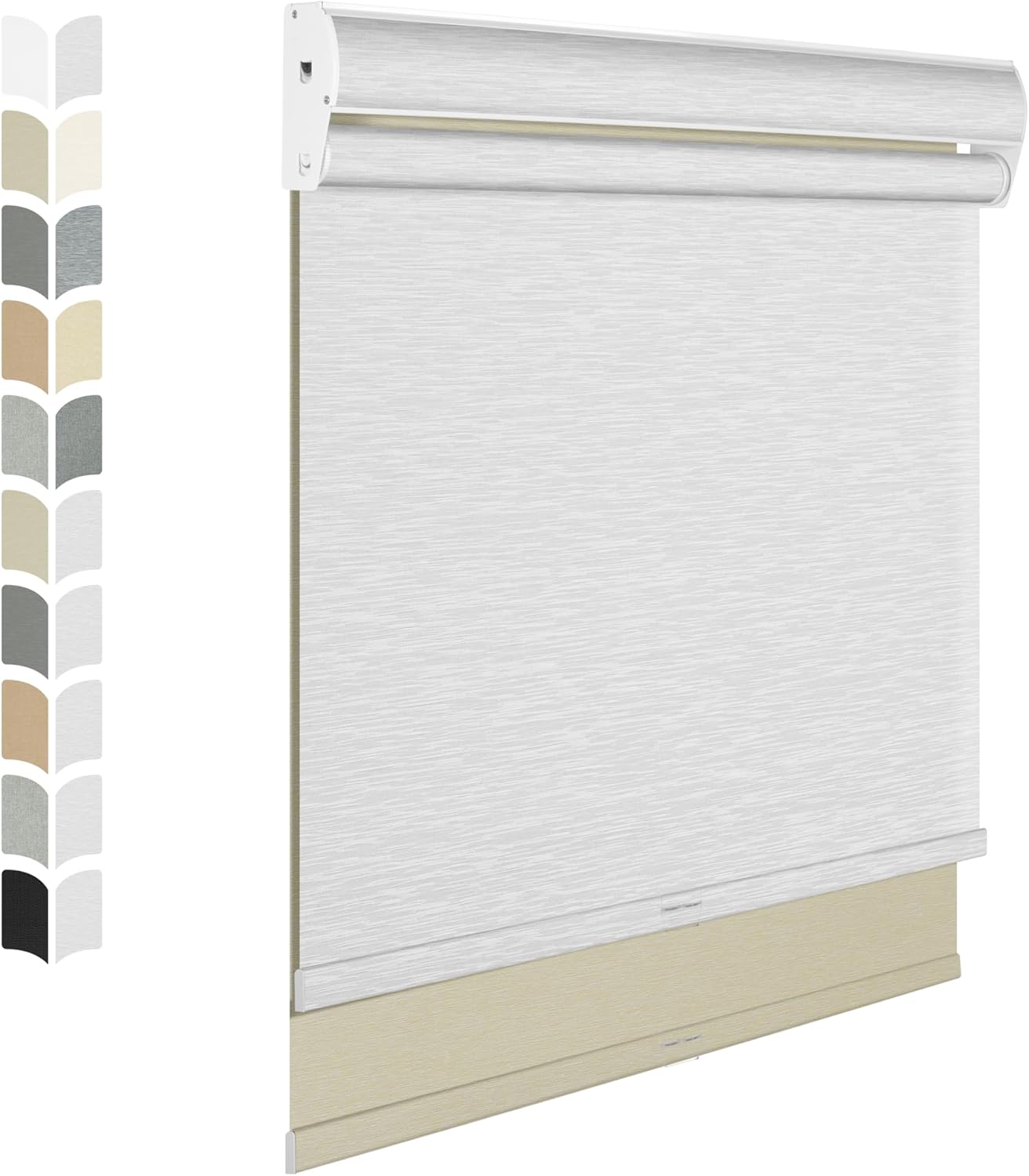 BERISSA Cordless Dual Roller Shades with Cassette Valance, Double Window Shades Blackout and Light Filtering, Day and Night for Home Office Door. Beige and White. 78 W x 44" H