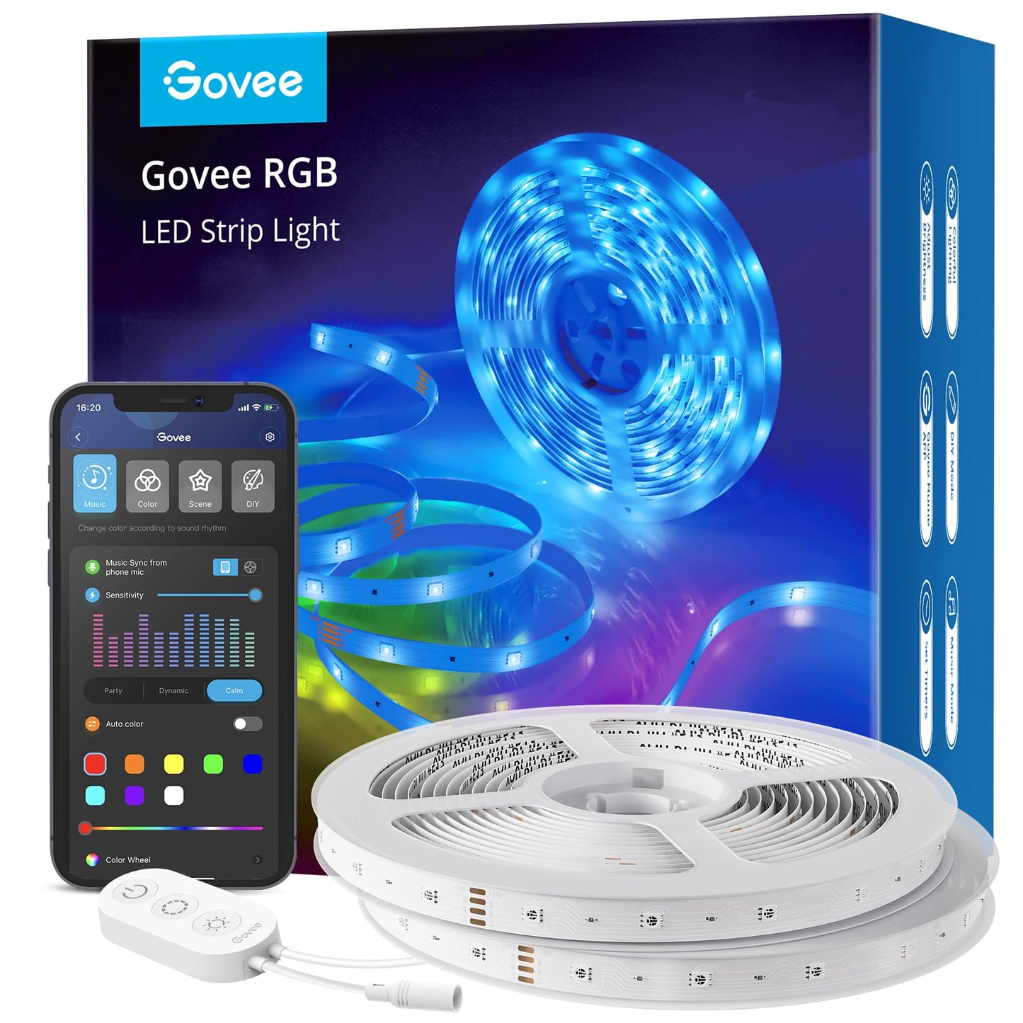 Govee LED Strip Lights 100ft, RGB, WiFi, Works with Alexa & Google Assistant, Model H614E, Indoor/Outdoor Use