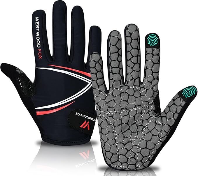 WESTWOOD FOX Full Finger Cycling Gloves, Padded, Anti-Slip Touchscreen, Shock Absorbing Mountain Bike Gloves for Road Bicy...