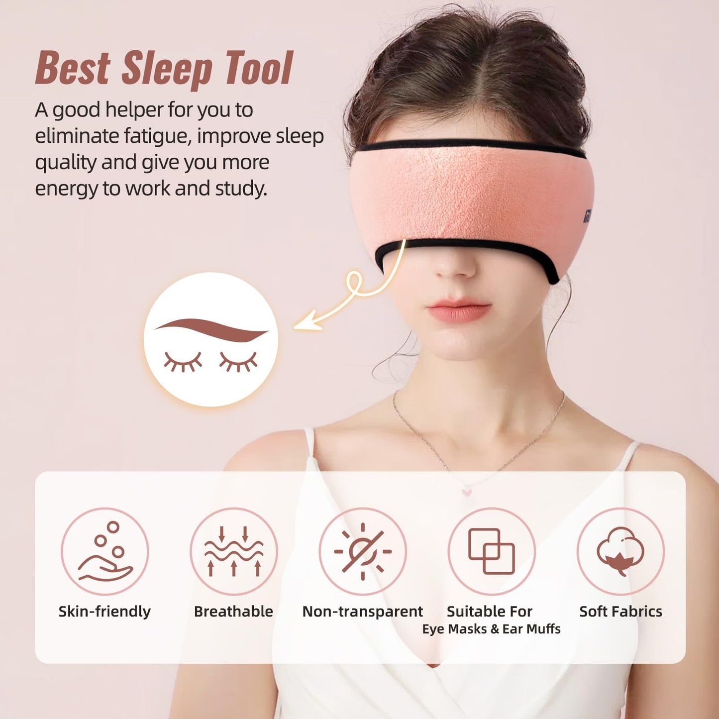 Plush Sleep Mask - Adjustable Headband, 2 in 1 Eye & Ear Mask for Men & Women, Soft Eye Cover for Side Sleepers (Pink)