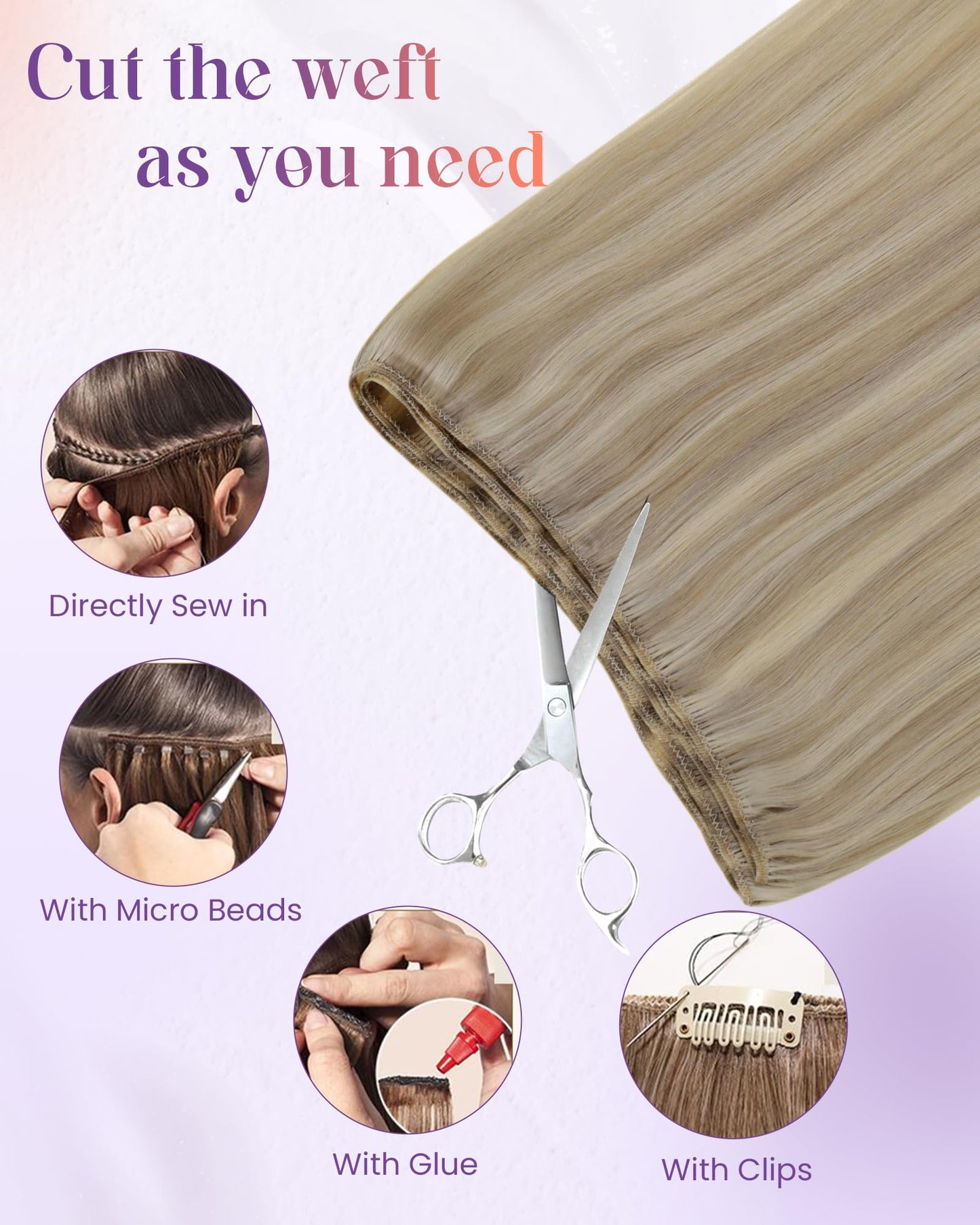LaaVoo Weft Hair Extensions Human Hair Long Sew in Hair Extensions 22 Inch Human Hair Weft Extensions Long Blonde Highlight 100g