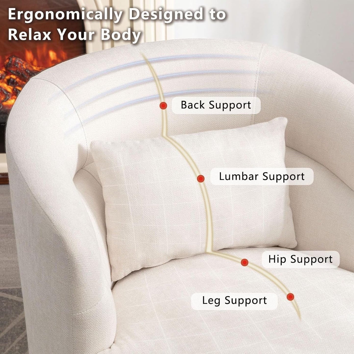 Swivel Accent Chair Set of 2, 360 Degree round Swivel Barrel Chair with Pillow, Upholstered Comfy Barrel Armchair Single Club Sofa Chair for Living Room,Bedroom, Reading Room,Beige