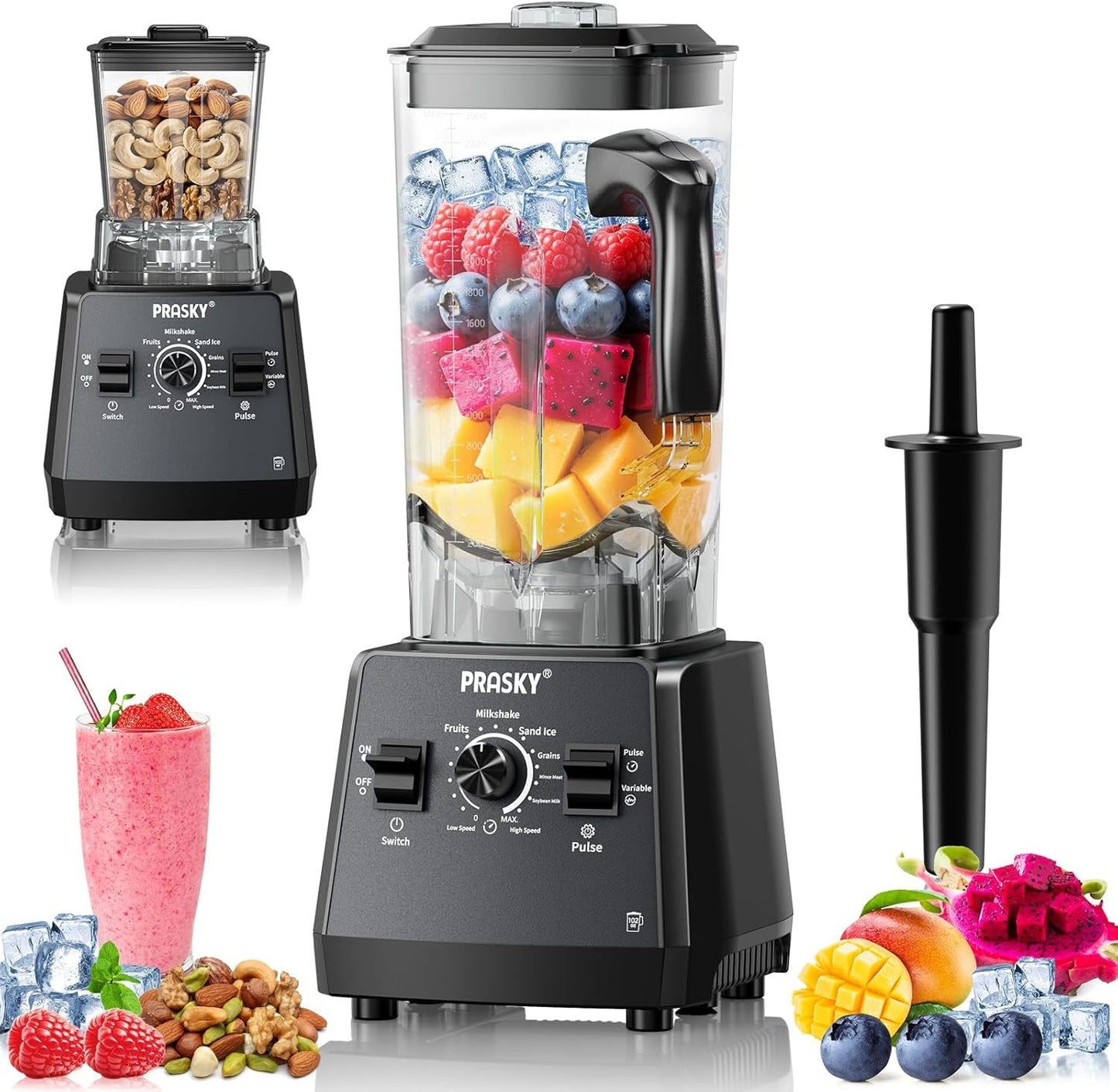 Blenders for Kitchen, Smoothie Blender Large Capacity, 2400W  Countertop Blender with 101Oz Juice & Grinder Jar, Bpa-Free, 25000 RPM Blender for Smoothies, Ice, Frozen Fruit (Gray, 3L)