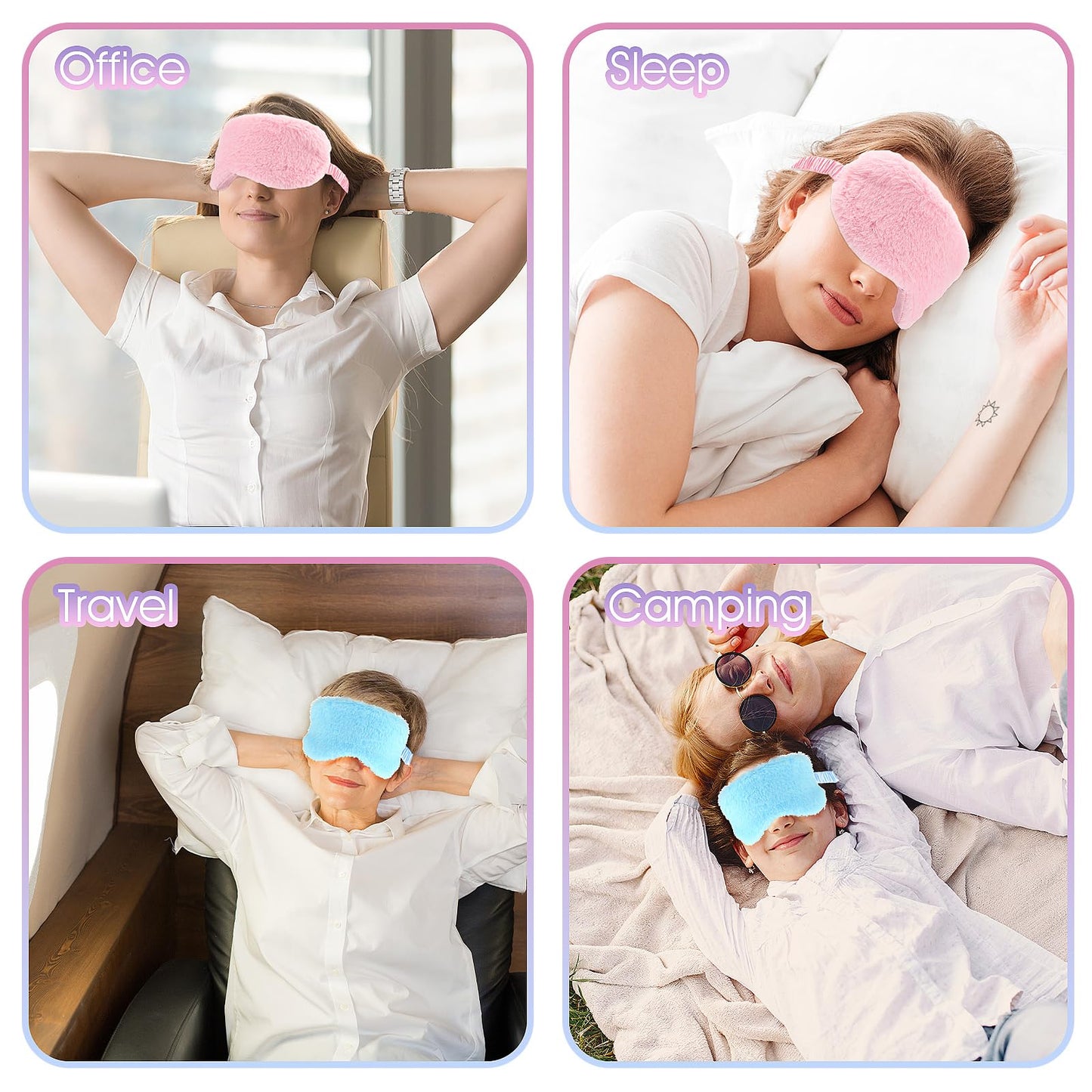 2 Pcs Plush Eye Mask Soft Sleeping Blindfold Eye Cover Comfortable Furry Faux Fur Sleeping Mask Satin Nap Night Eyeshade Cover for Women Men Gift (Blue, Pink)