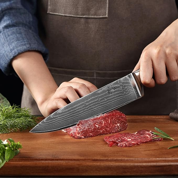 Wakoli EDIB Damascus Chef Knife – 7.9-Inch Japanese Style Kitchen Knife | Genuine 67-Layer Damascus Steel Blade with VG10 Core | Ergonomic Pakkawood Handle | Professional Cooking Knife in Gift Box
