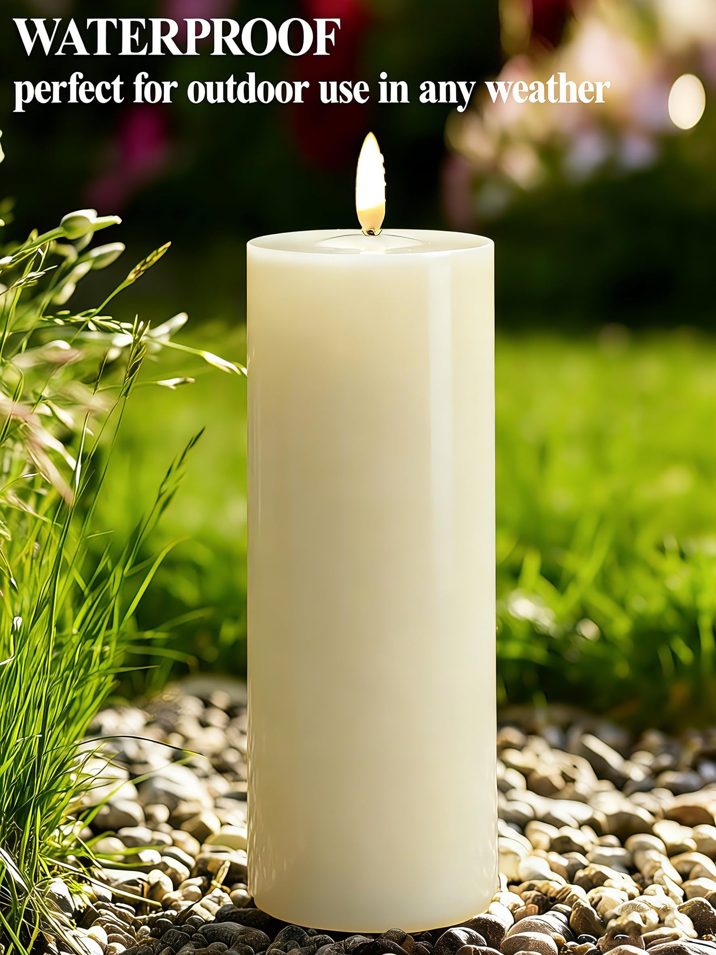 Gmnee 4"x8" Outdoor Waterproof Flameless Candles with Remote and Timers, LED Candles, Battery Operated Candles, Electric Fake Pillar Candles for Patio Porch, and Lanterns Decor (Ivory)
