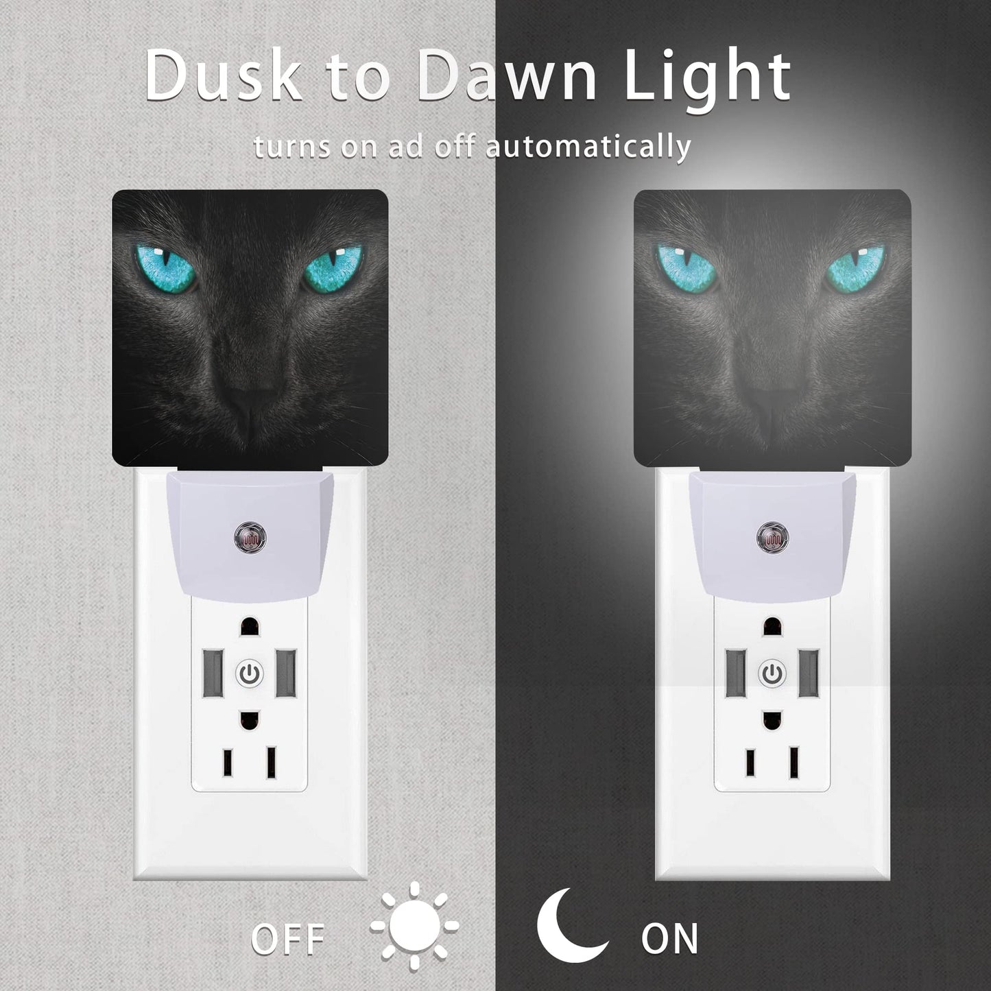 Oeaskly Cat Night Light Black Cat Eye Plug-In Night Lights With Dusk-To-Dawn Sensor For Girlfriend/Boyfriend Gift Sleep Friendly Lamp For Bedroom  Bathroom And Living Room 0.5W