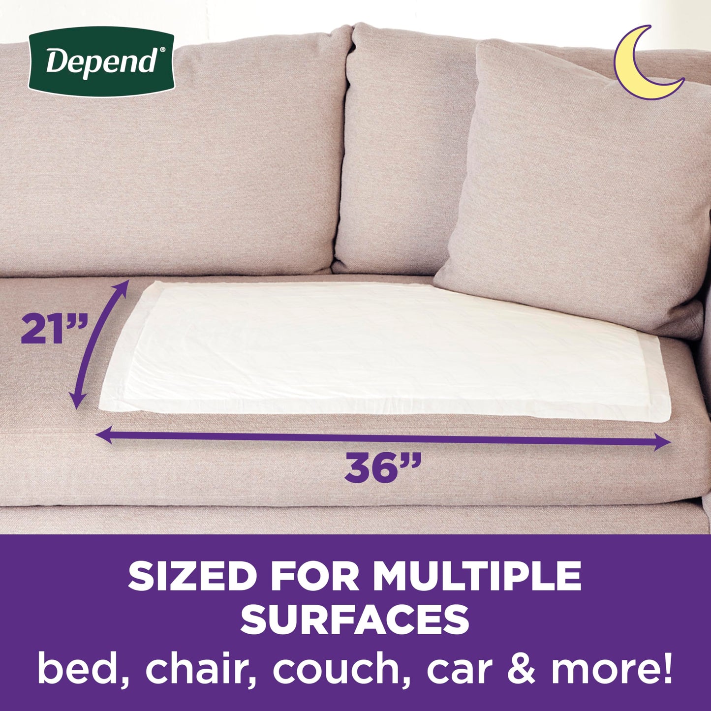 Depend Underpads, Disposable Incontinence Bed Pads for Adults, Slip Resistant, 36"x 21", 24 Count (2 Packs of 12) (Packaging May Vary)