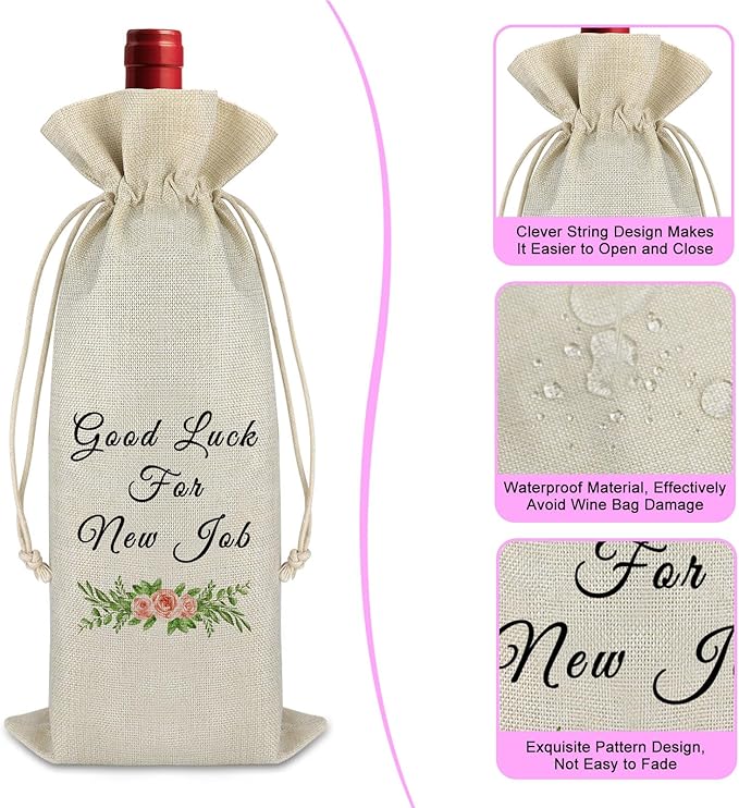 New Job Gift Good Luck Gift for Coworker Wine Bag Farewell Goodbye Leaving Gift for Colleague Friends Boss Congrats New Beginnings Gift Promoted Gift Christmas Gift for Women Men Wine Bottle Bag