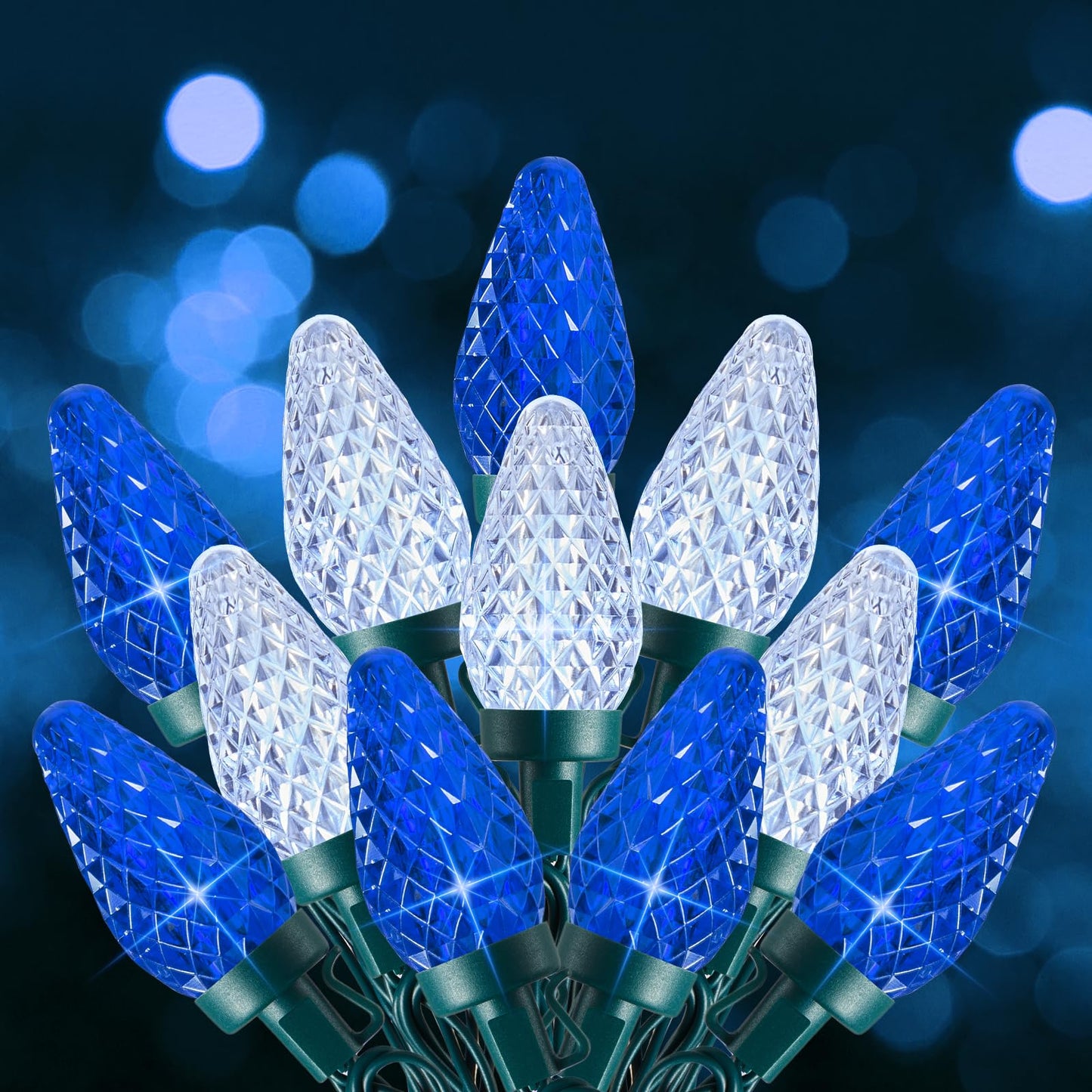 C9 Christmas Lights Outdoor  100 Ft 150 Led Connectable C9 String Lights With 8 Modes And Timer Xmas Tree Patio Roofline Garden Yard Holiday Party Indoor Outdoor Decoration  Blue And White