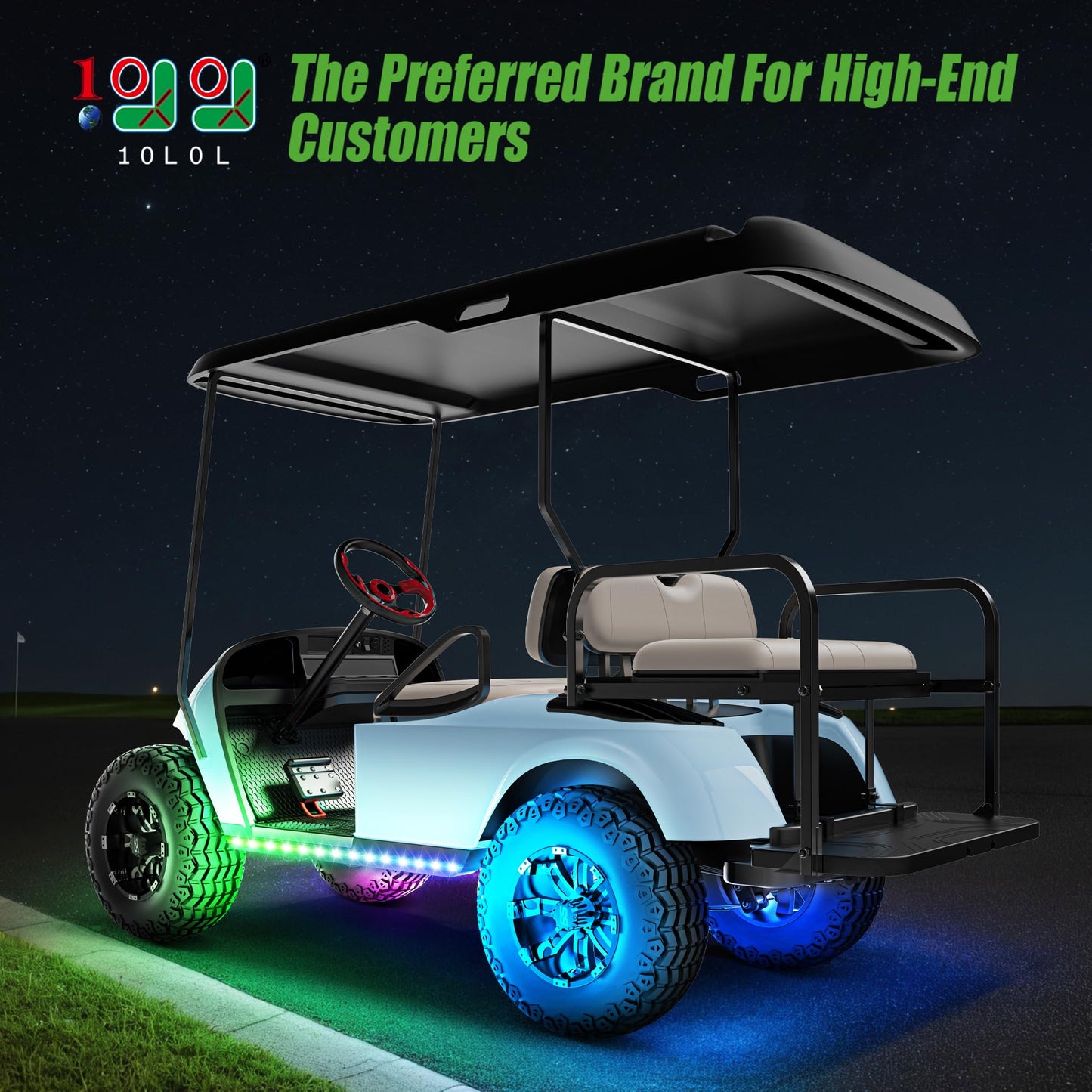 10L0L Golf Cart LED Light Strip Kit, 14 Modes, Wireless Remote, Sound Active, 126 LEDs, 86 Inch, 2 Pack, Water Resistant