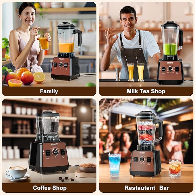 Blender, Smoothie Blenders, PRASKY Max.2400Watts/1000Watts Kitchen Blender and Grinder Combo 25000RPM Powerful Kitchen 68oz BPA Free 2 Containers Countertop Blenders Ice Crushing (Brown)