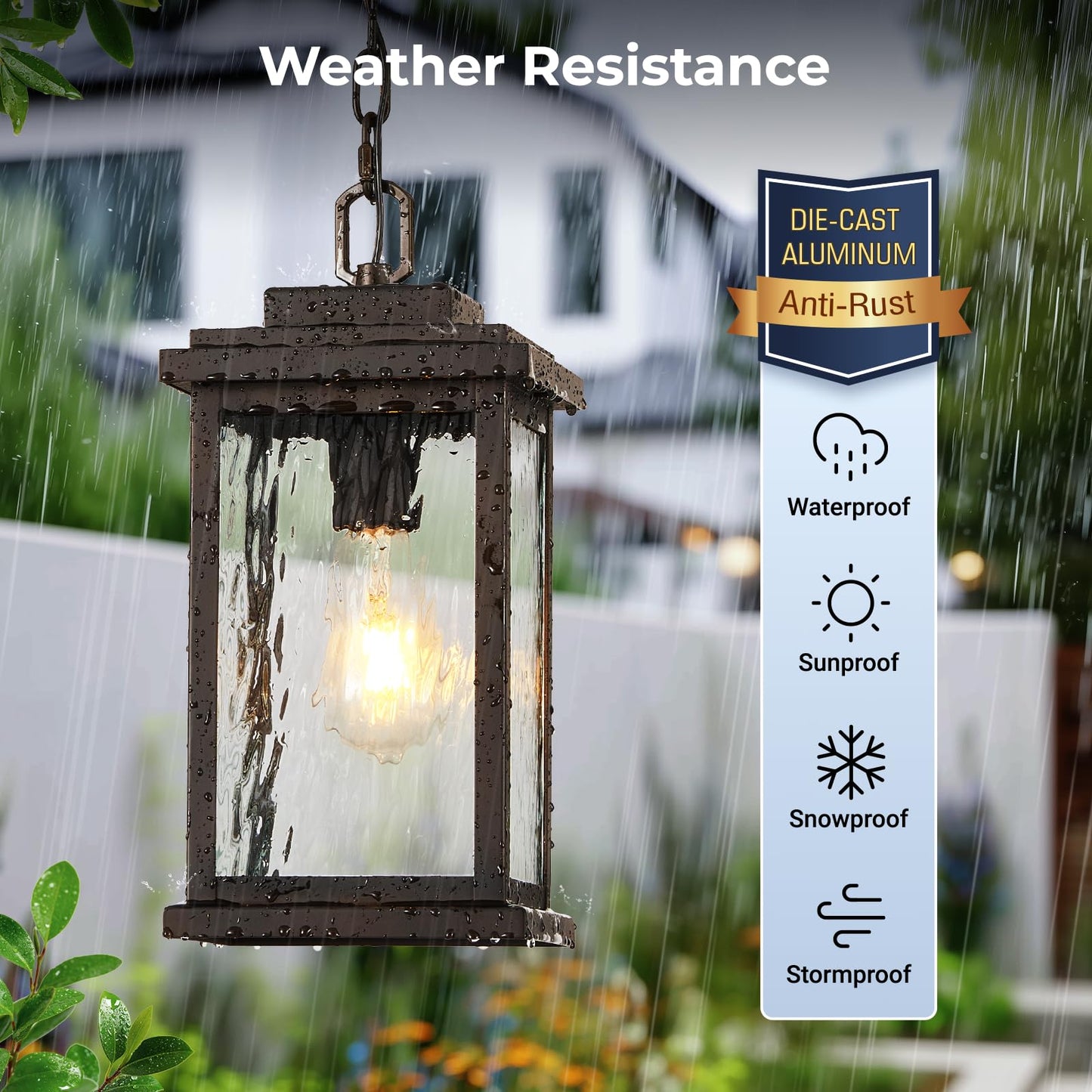 VIANIS Bronze Outdoor Pendant Light Fixture, Large Size, Aluminum, Adjustable Wire, Waterproof, Model V8301M