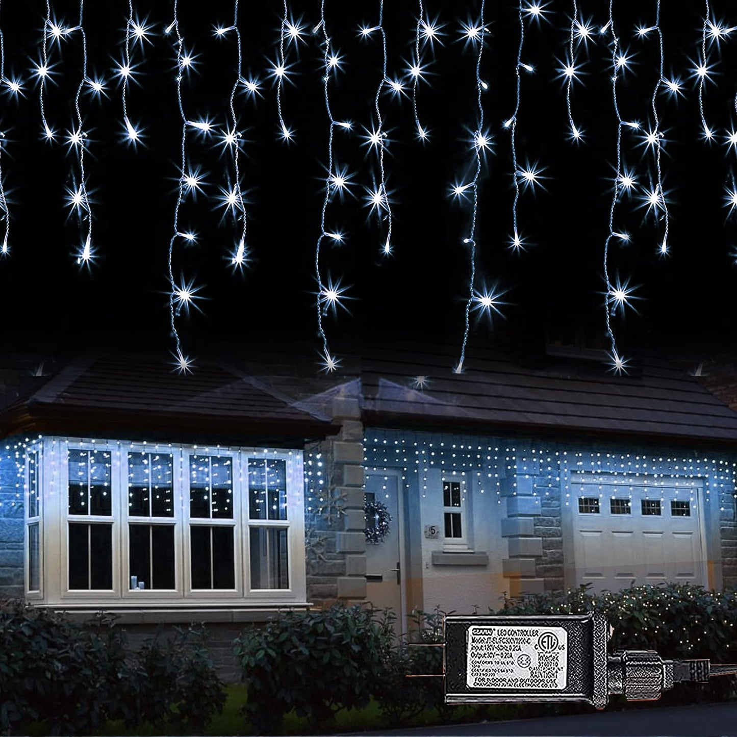 Dazzle Bright 360 LED Christmas Icicle Lights, 29.5 FT, 8 Modes, Connectable, White, Model HB-360BCOI