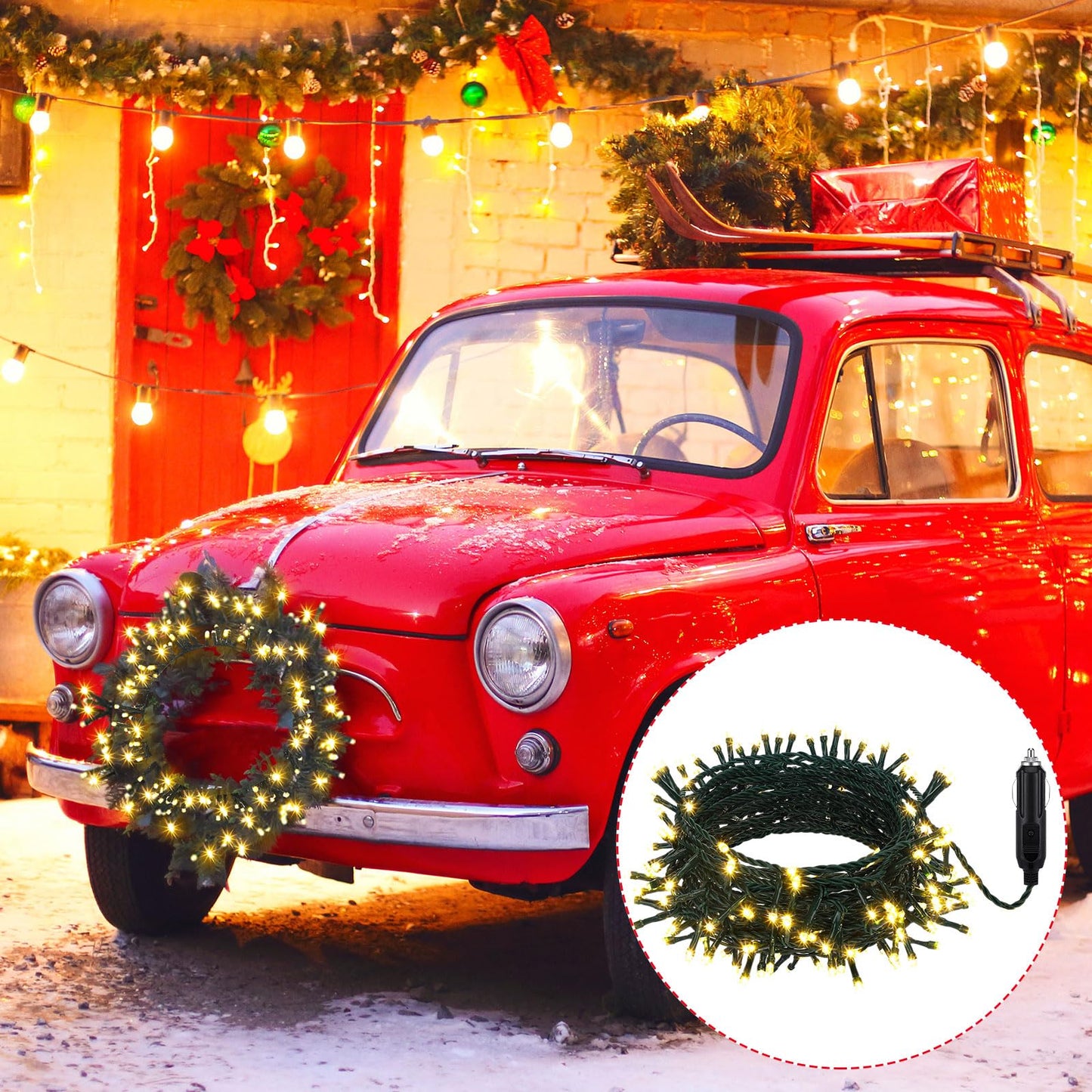 Aurelema 12V Christmas 66 Ft Car Led String Light Golf Cart Decorations Warm Yellow Light String Waterproof Atmosphere Lighting Kits For Christmas Car Accessories
