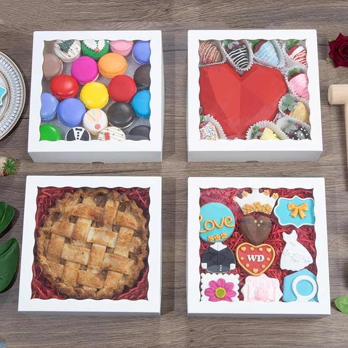 White Bakery Boxes (36pcs, 9x9x2.5 Inches) – For Valentine's & Christmas: Ideal for Cookies, Pie, Chocolate Covered Strawberries, Breakable Heart & Charcuterie