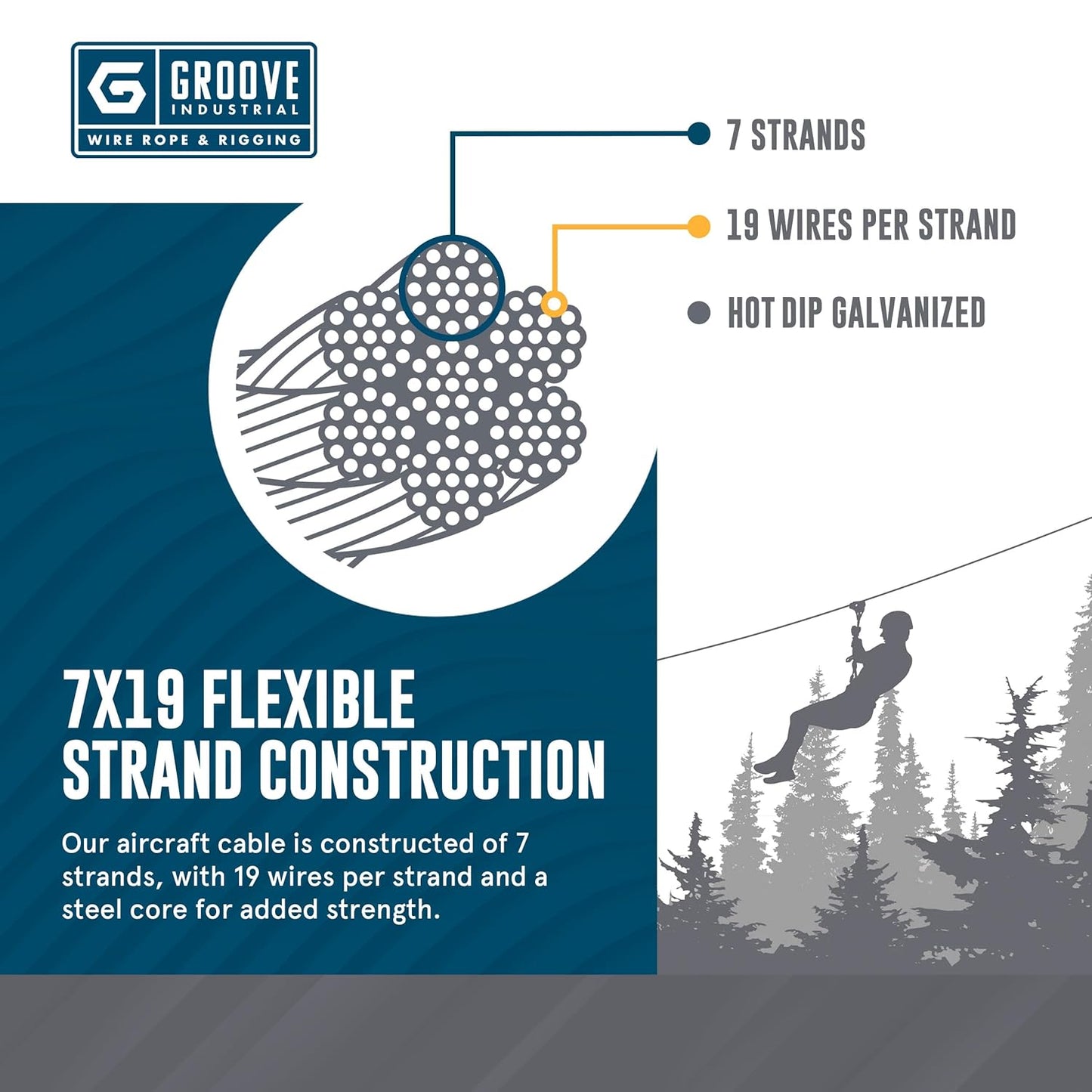 1/8’’ 7x19 Hot Dip Galvanized Aircraft Cable – Steel Wire Rope - 600 Feet