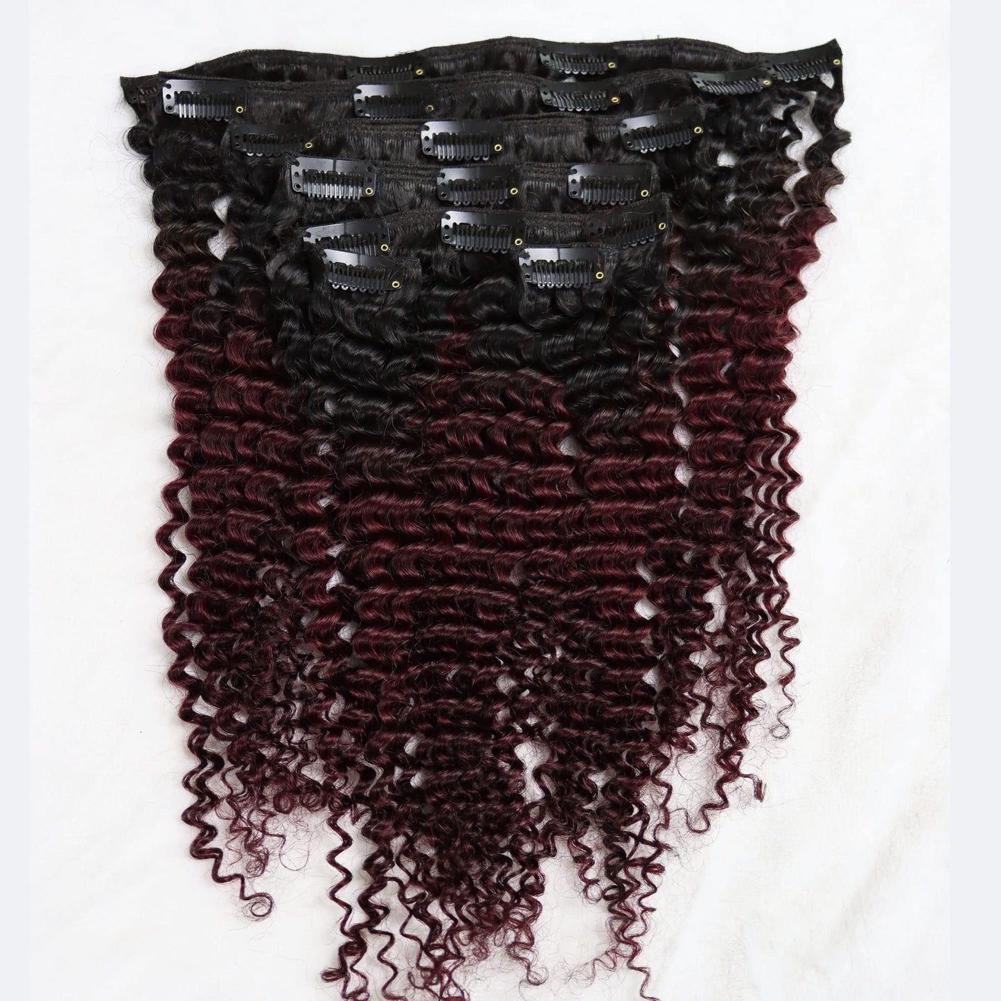 IXTUYLL Virgin Human Hair Clip In Extensions Ombre 1B 99J Kinky Curly 120 Grams Clip Ins Hair Extensions Real Human Hair Curls B
