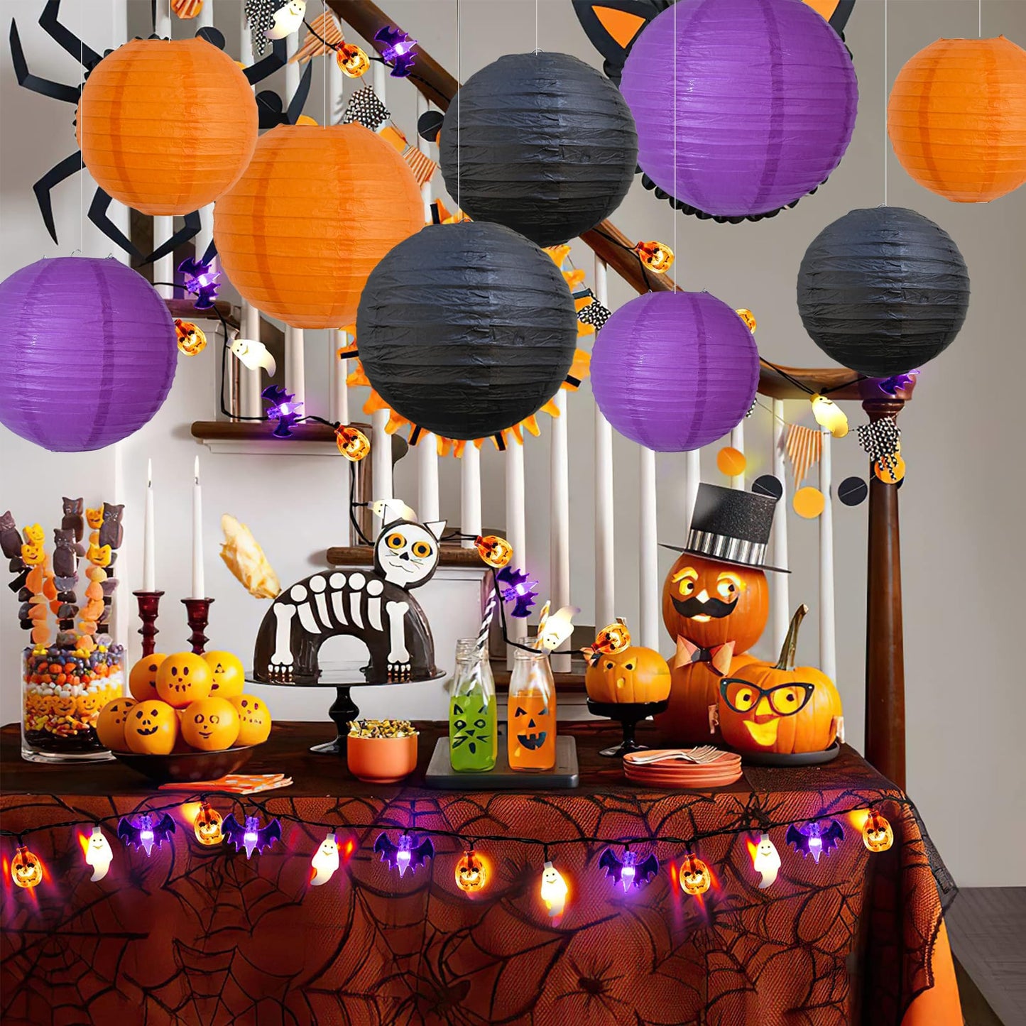 Beishida 12Pcs Orange Purple Black Paper Lanterns Decorative Chinese/Japanese Hanging Round Paper Lanterns Lamp For Halloween Birthday  Wedding  Christmas  Bridal Home Decor  Party Decoration