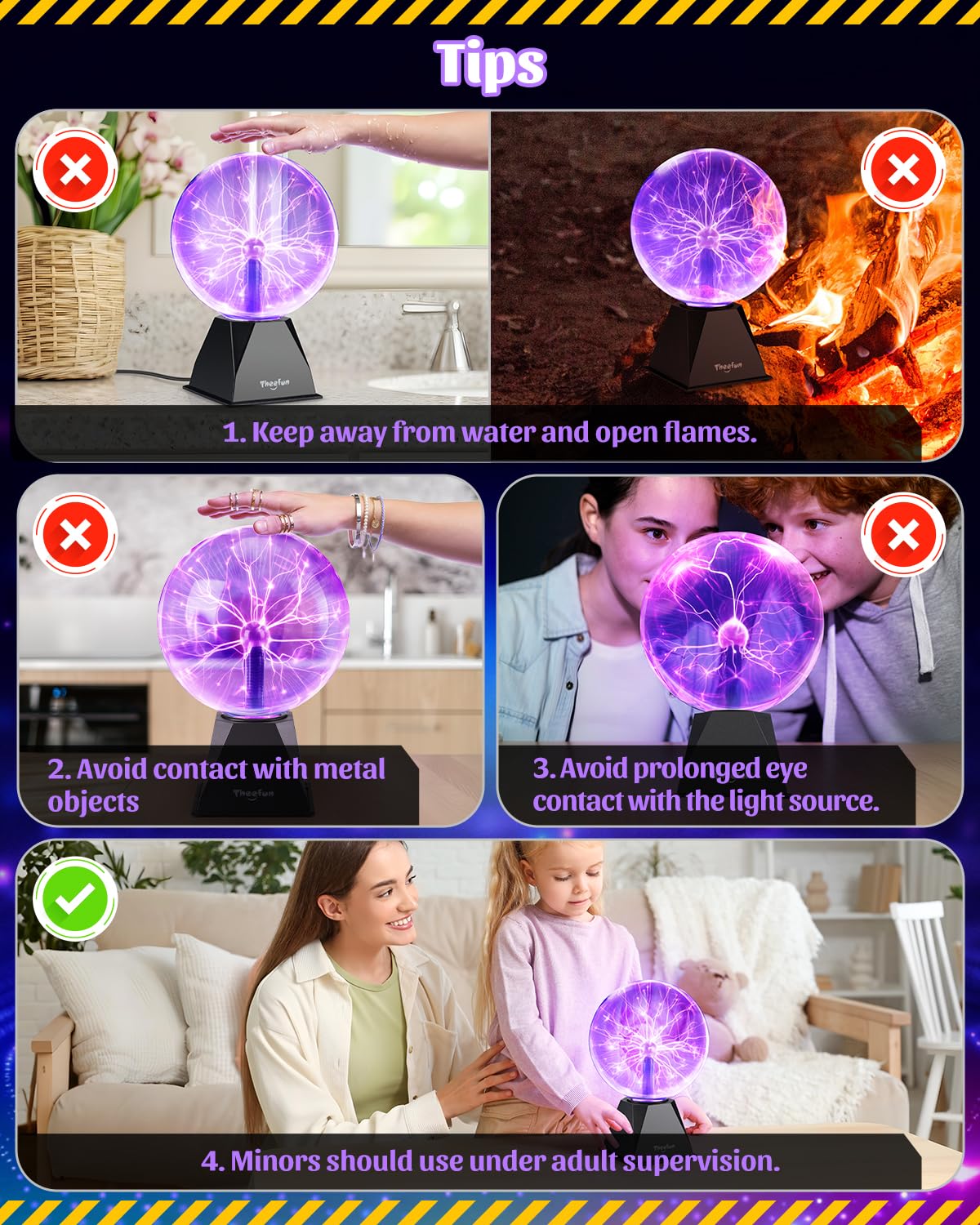 Theefun Plasma Ball  8 Inch Plasma Globe Touch & Sound Sensitive Ball Lamp Electric Lightning Novelty Light For Parties  Home  Prop  Room Decoration  Christmas Gifts  Purple