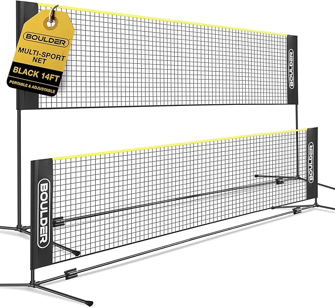 Boulder Portable Badminton Pickleball Net - Foldable/Extendable Poles for Multiple Sports Heights (UP to 5 ft) - Ideal for...