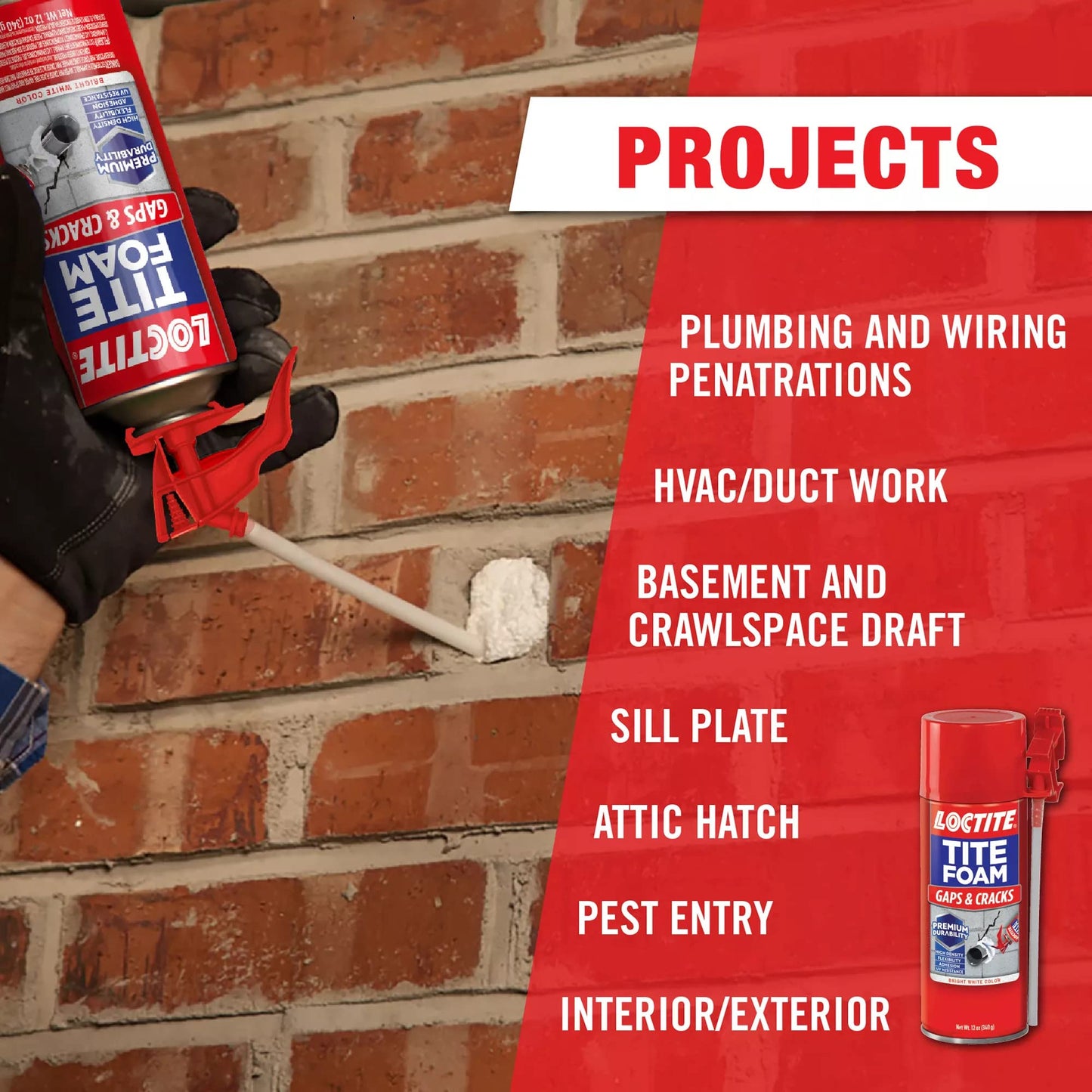 Loctite Tite Foam Gaps & Cracks Spray Foam Sealant, 12 fl oz Can, 1 Pack - Polyurethane Expanding Insulation