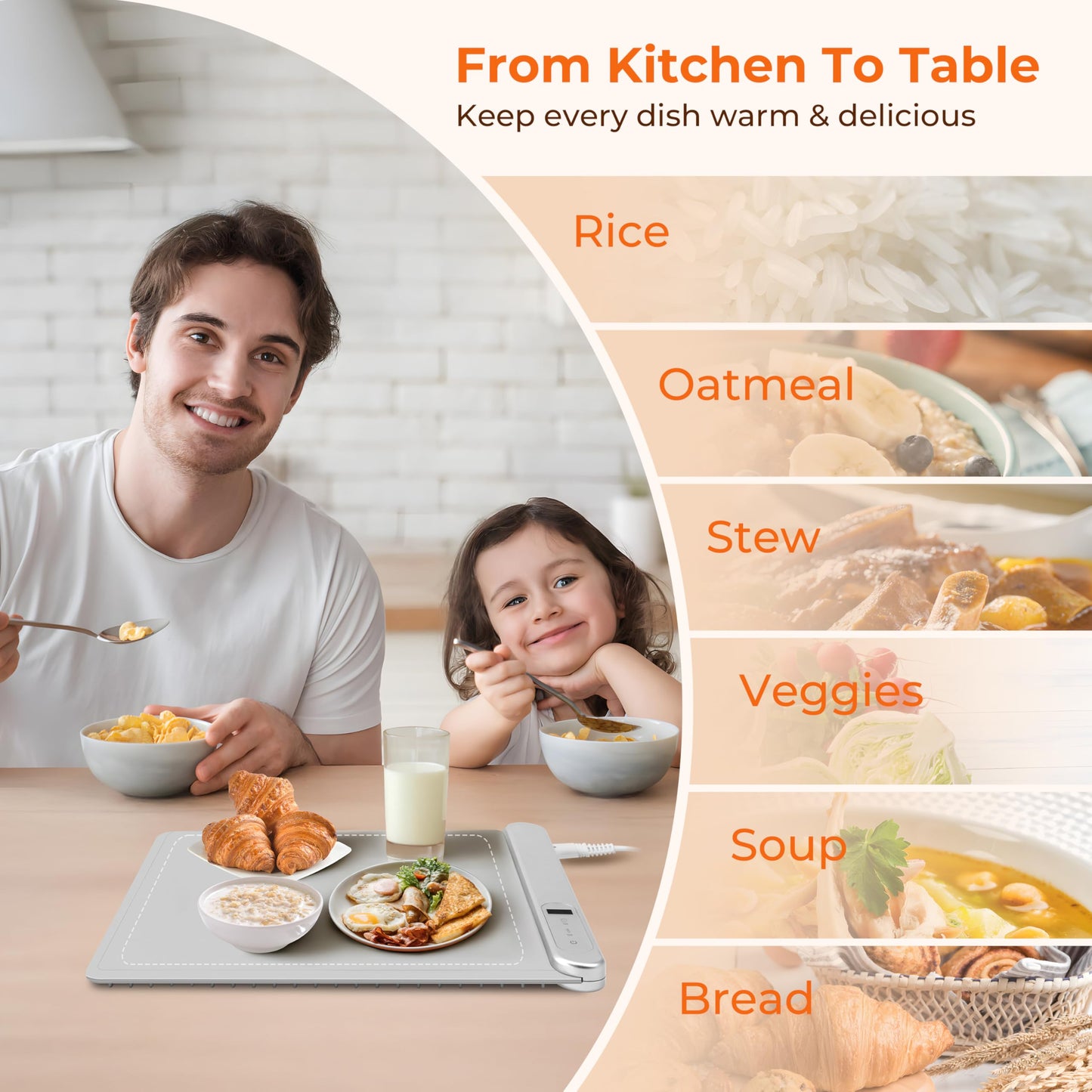Graphene Warming Mat for Food, Electric Warming Tray with 6 Temp & 6H Timer, 300W Full Surface Heating, Waterproof Foldable Mat for Countertop, Parties, Buffets, Home Use (Light Gray)