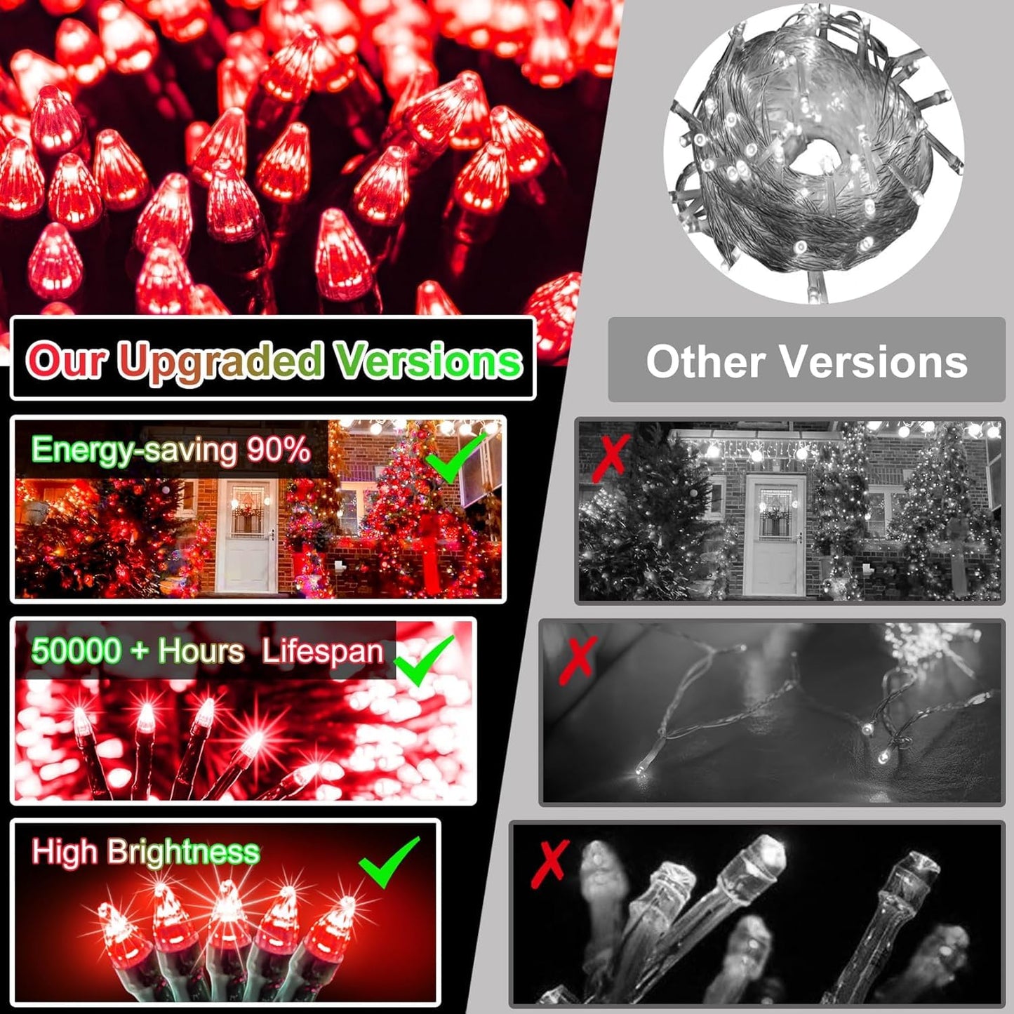 340 Led 90Ft Christmas String Lights Outdoor  12 Pro Modes And Timer Memory & Brightness  Plug In Waterproof Dark Green Wire Twinkle Light For For Xmas Yard Tree Wedding Party Decor (Red)