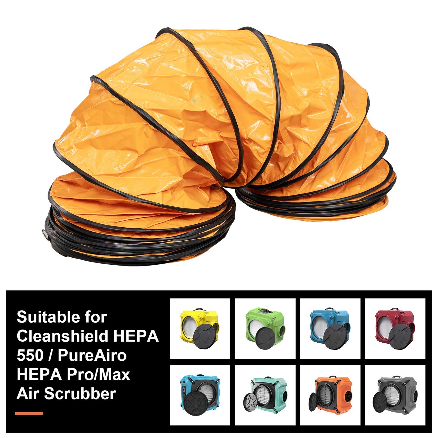 Alorair 8 Pvc Flexible Duct Hose For Cleanshield Hepa 550 Air Scrubber And Pureairo Hepa Max 770/870/970, Easy Storage (8 Inch X