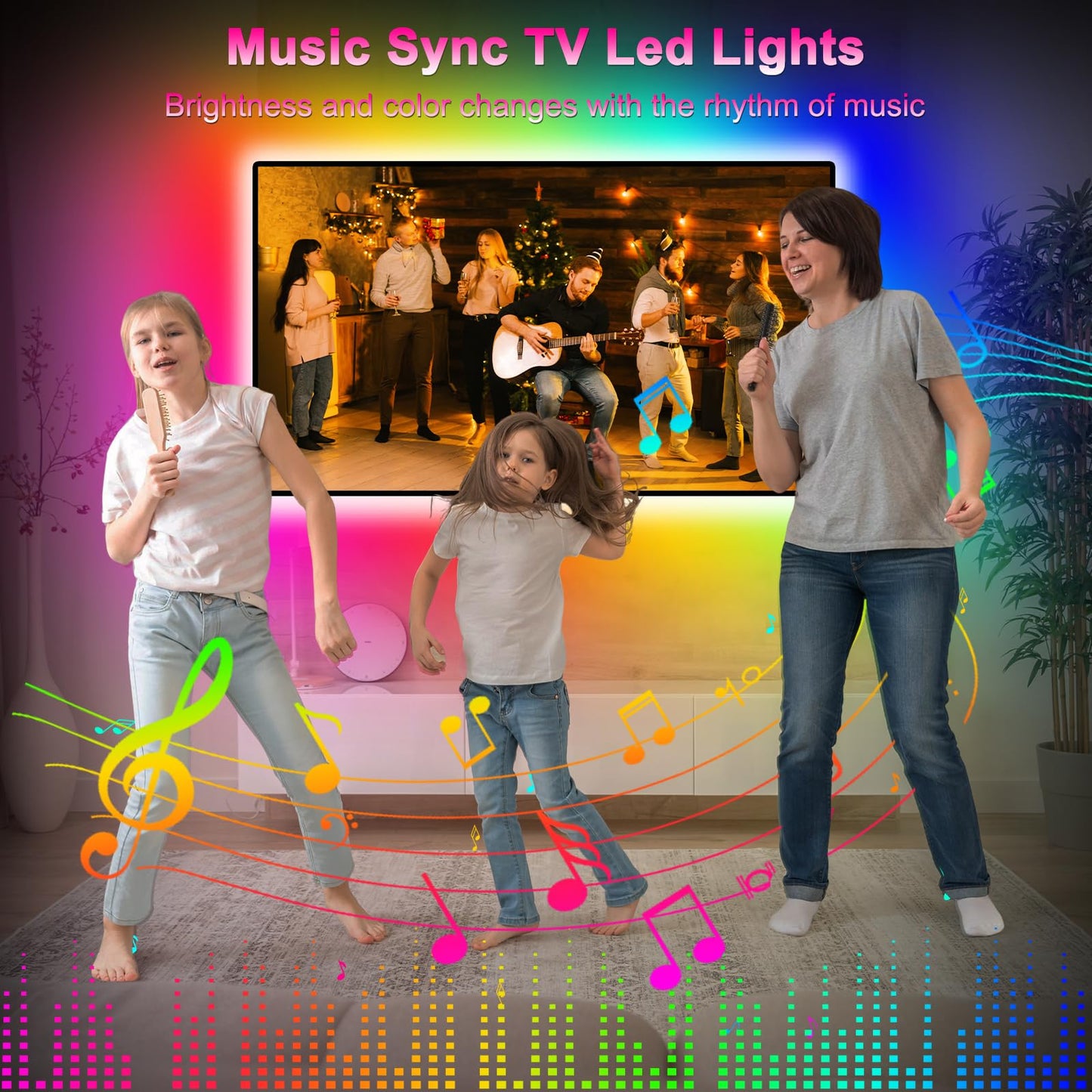 Daymeet Led Tv Backlight - 13.1Ft Rgb Strip Lights For 45-60In Tvs, Music Sync, Bluetooth Control, Dream Colored, Model Xr-Ca-Hcx4M