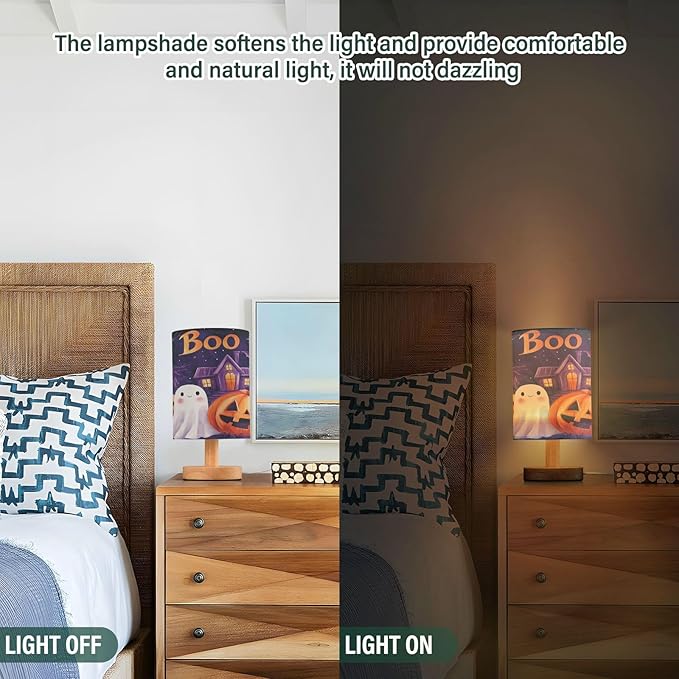 Halloween Ghost Pumpkin Table Lamp Bedroom Bedside Night Reading Desk Lamps Bat Owl Cylinder Nightstand Sleeping Light Lamp for Kids Living Room Office Decor