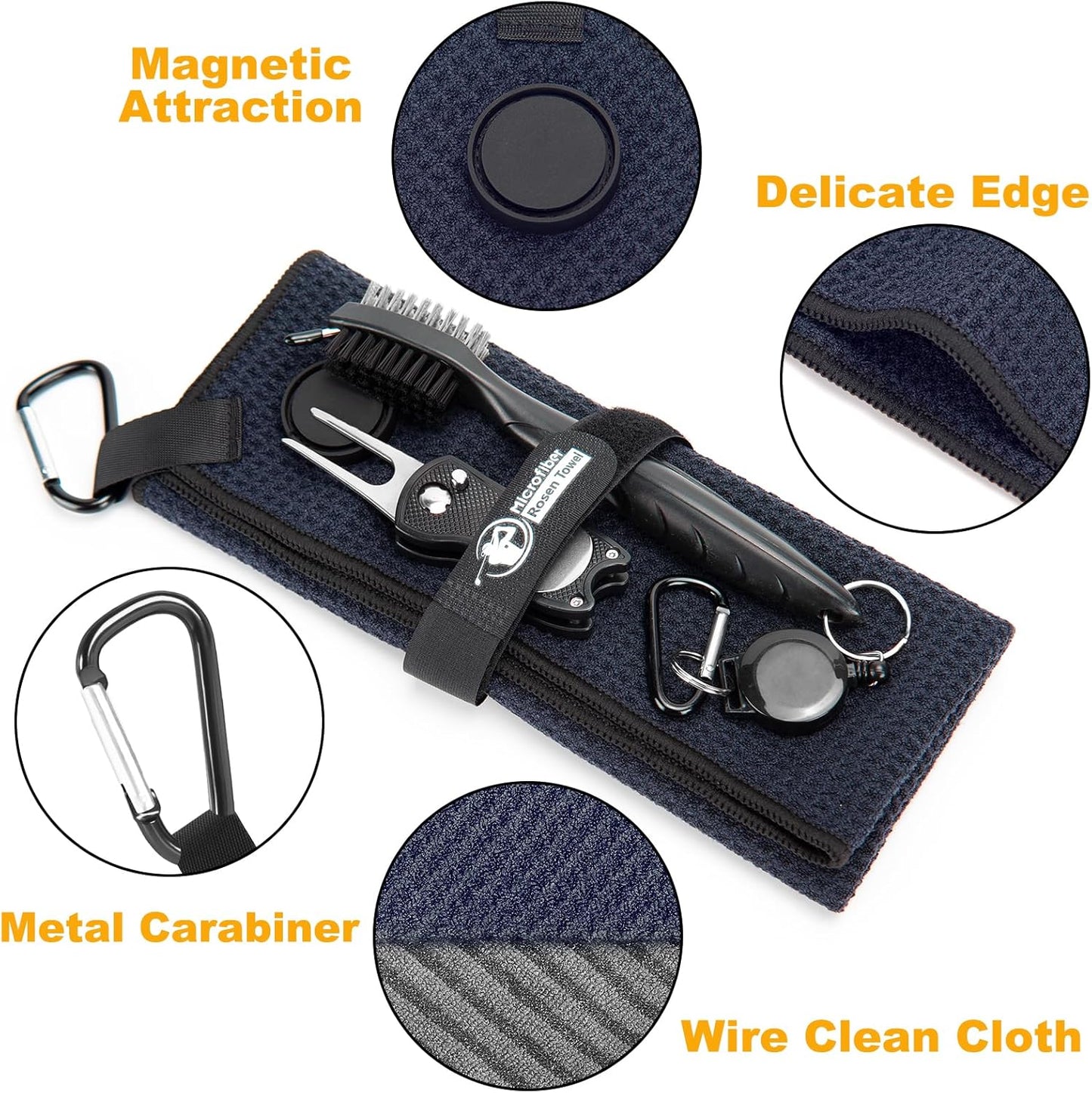 Golf Towel, Magnetic Golf Towel with Brush and Divot Tool, Microfiber Waffle Pattern with Clip for Men, Industrial Strength Magnet for Strong Hold to Golf Bags, Carts or Clubs (Gray)