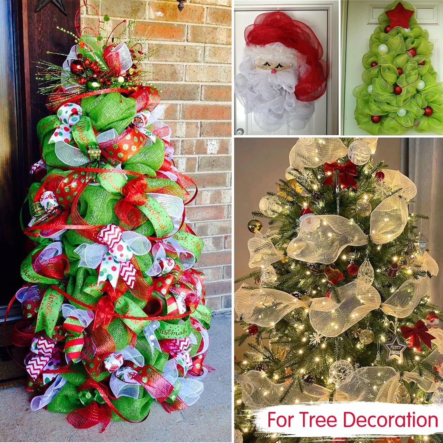 TONIFUL 2 Rolls 10 Inch Khaki Decorative Mesh Ribbbon Rolls, Fabric Mesh with Foil for Wreath Supplies, Front Door Wreath Crafts Tree Decor Christmas NewYears Halloween Decoration (10 yds/roll)