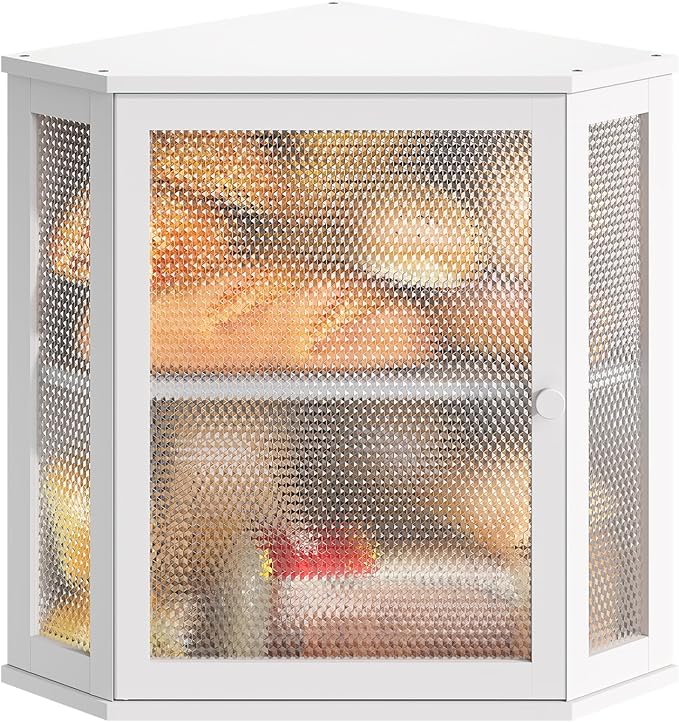 Corner Bread Box Kitchen Countertop Extra Large Capacity Farmhouse Bread Box, Corner Countertop Storage, Double Layer Bread Holder (White, Extra Large)