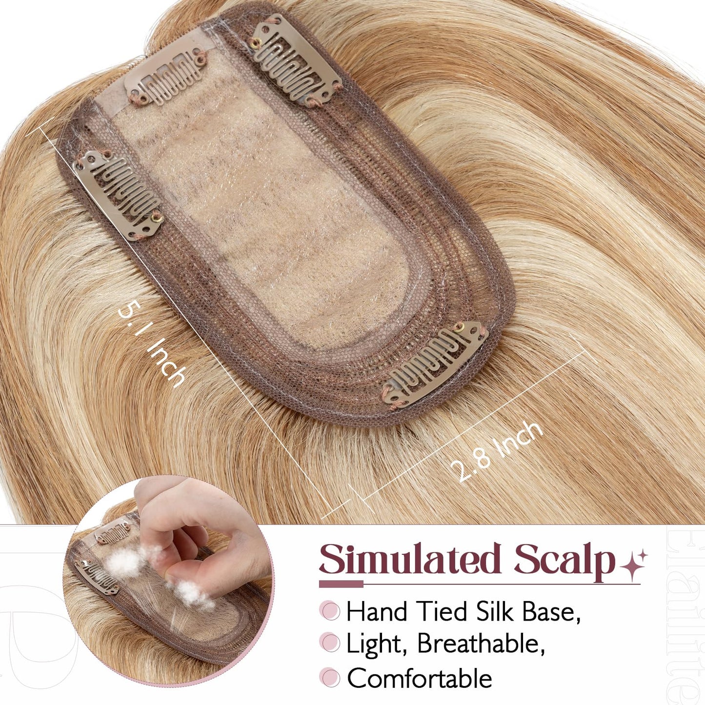 Elailite Hair Toppers for Women Real Human Hair Topper Thinning Thin 5.1x2.8 Silk Base Clip in Remy Hairpieces 8 Inch Golden Bro