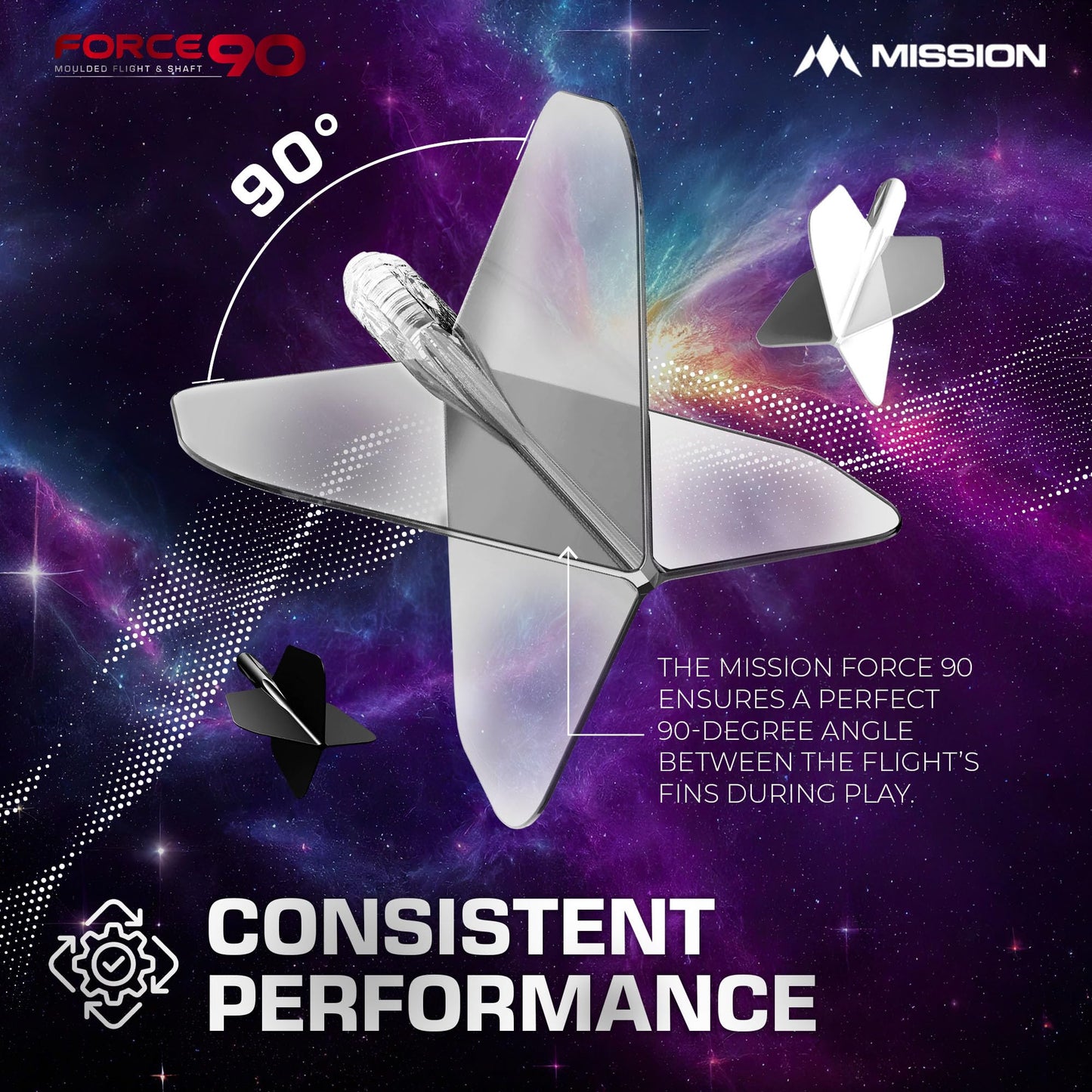 Mission Darts Force 90 | Integrated Precision Moulded Dart Flight And Shaft System  Pack Of 3 Professional Highly Durable 2-In-1 Combined Dart Flights And Stems | Slim (Clear  Medium)  Transparent