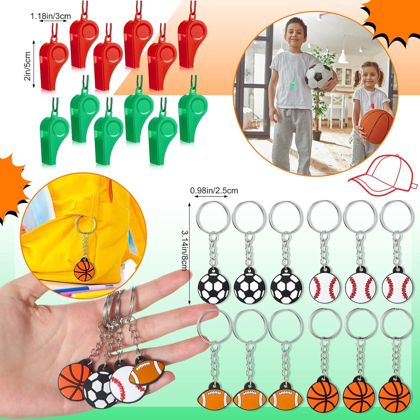 Weysat 184 Pcs Sport Party Favors Party Goodie Bag Fillers Cup Straw Stress Ball Keychain Sticker Wristband Whistle Thank You Tags for Birthday Decorations (Sports Style)