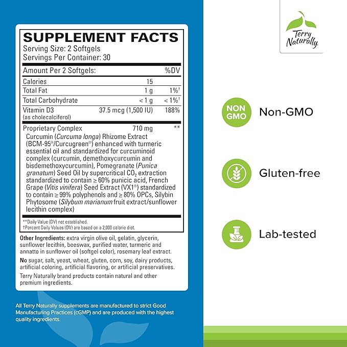 Terry Naturally Healthy PSA Levels - Dietary Supplement for Healthy Prostate - Herbal Supplement with Curcumin, Turmeric Essential Oil & Grape Seed Extract - 60 Softgels (Pack of 2)