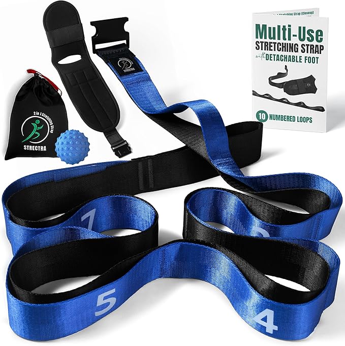 Stretch Strap with Loops Physical Therapy - Full Body Exercise Straps for Stretching with Detachable Foot - Leg & Calf Str...