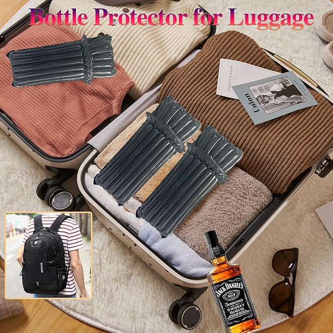 Wine Travel Protector Black Inflatable Wine Shipping Sleeves 40 Packs Reusable Bottle Protector for Luggage with Inflator Pump