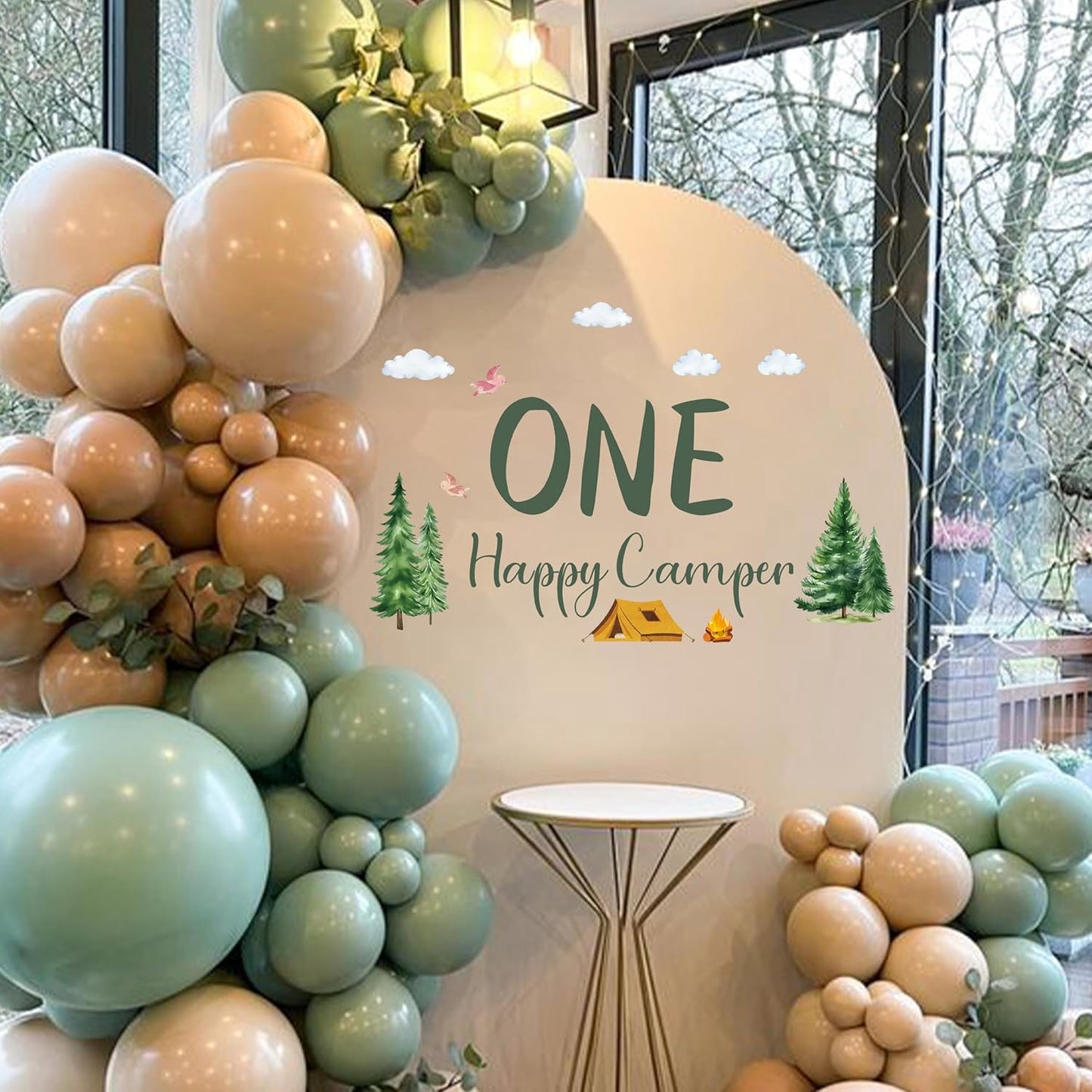One Happy Camper Decal - Camping 1st Birthday Party Decorations Stickers, Forest Adventure Party Decoration Supplies Wall Stickers, Balloon Arch and Backdrop Decoration Camping Sign Wall Decal