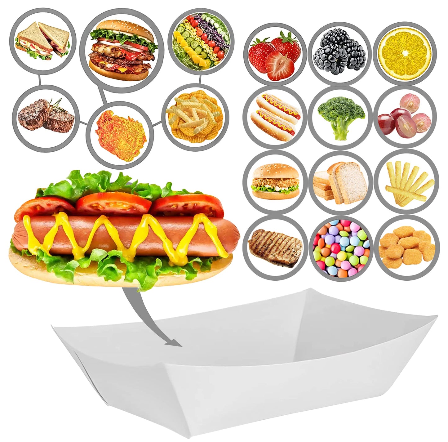 MotBach 100 Pack 2lb Kraft Paper Food Trays, Waterproof Heavy-Duty Paper Food Boats Disposable Serving Baskets Trays for Fries Sandwiches Burgers Hot Dogs Taco BBQ Popcorn Picnic Wedding Party (White)