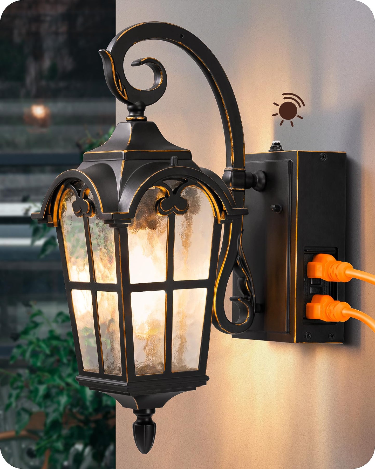 Edishine 2 Pack Dusk To Dawn Outdoor Wall Lights  Porch Lights With Gfci Outlet  Retro Black Outdoor Wall Lantern  Waterproof Outside Exterior Light Fixture For Front Door  Patio  Garage  E26 Socket