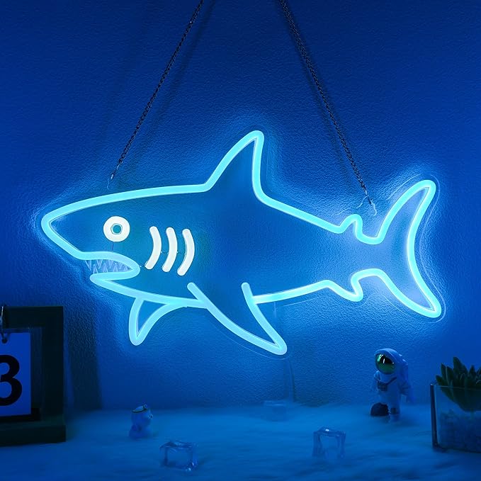 Shark Neon Light, Dimmable LED Shark Animal Neon Wall Sign USB Powered, Decorations for Bedroom Living Room Game Room Man Cave Home Birthday Gift for Boys Men