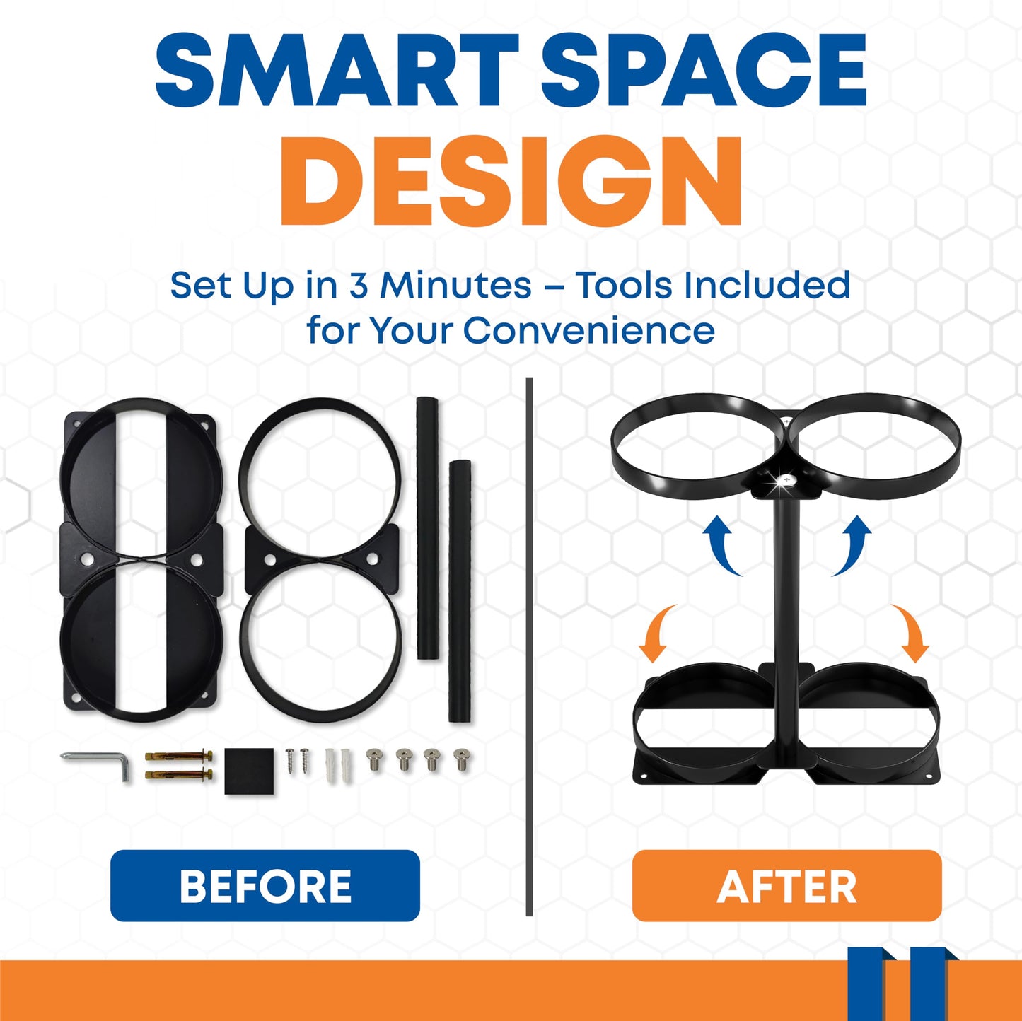 Premium Detachable Oxygen Tank Holder (2) for E, D, M9/C Size Cylinders - Heavy Duty Metal Storage Rack - Portable Oxygen Tank Carrier for Travel & Vehicle Use (Black) (4.5" Wide Slots)