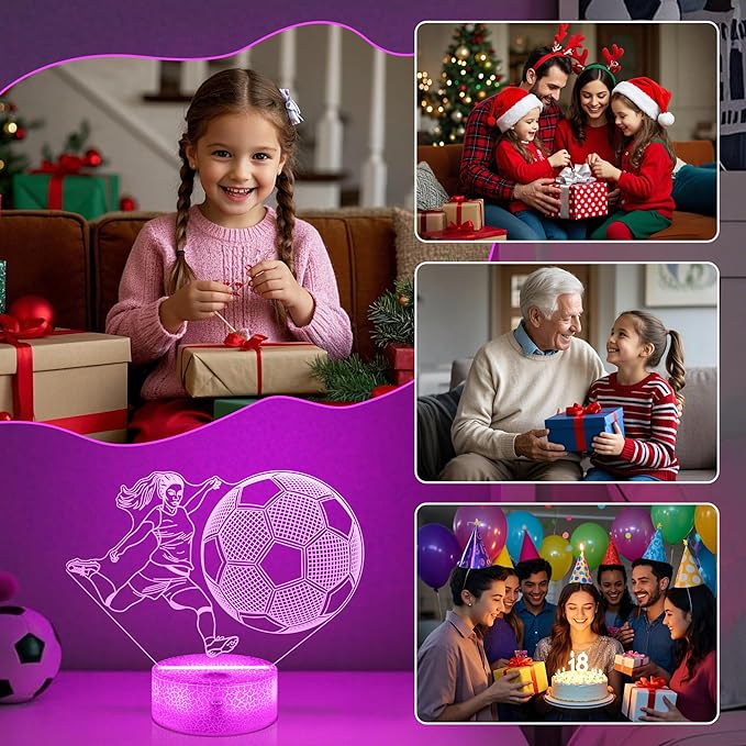 Soccer Gifts for Girls Bedroom Decor,Light Up Soccer 3D Illusion Lamp Night Light with 16 Colors Remote,Football Accessories Birthday Xmas Gifts for Best Friends Sister Daughter Sports Fan Lover