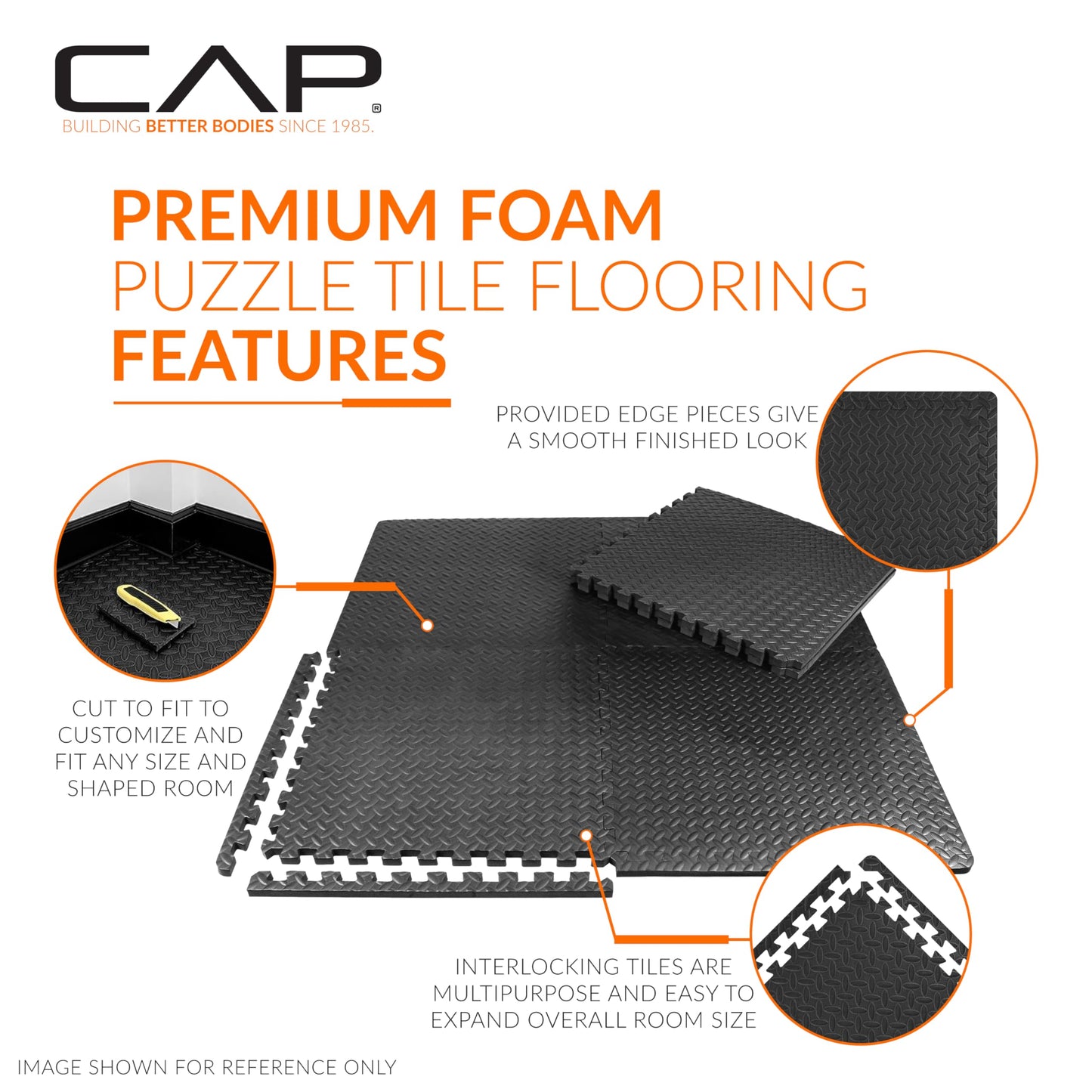 CAP Barbell 1/2-Inch Interlocking EVA Foam Exercise Puzzle Mat Home Gym Flooring - 1 Pack | 24" x 24" x 1/2" | Diamond Pattern - Blue