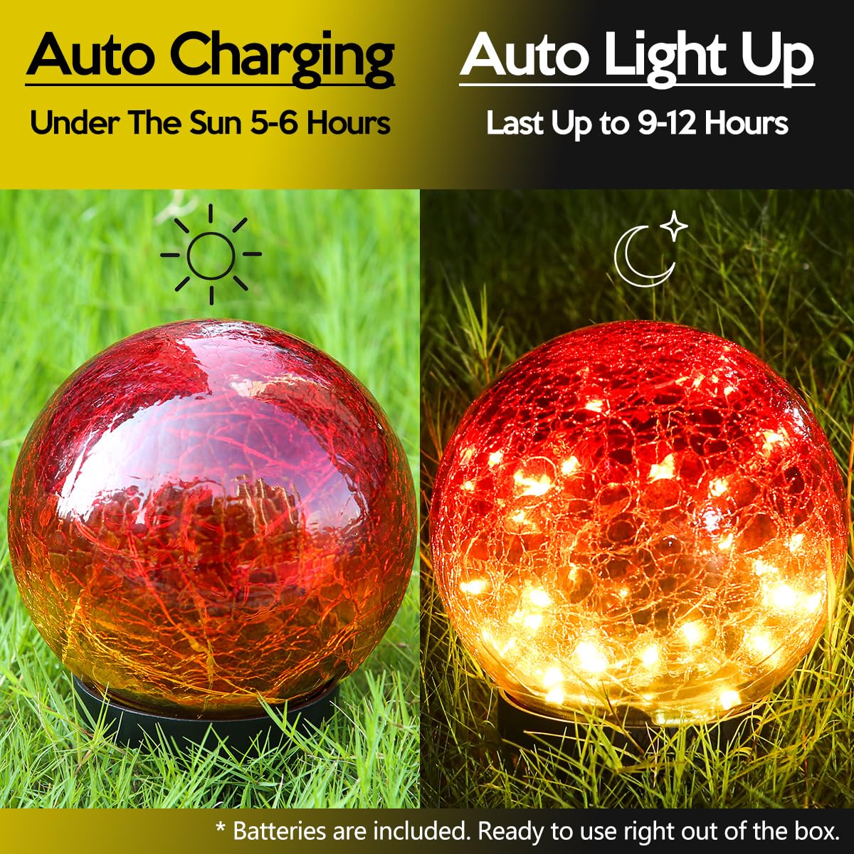 Outdoor Waterproof Solar Gradient Red Globe Lights  Led Solar Round Gazing Balls Ornaments For Lawn Garden Patio Table Art Decoration  Back Yard Landscape Illuminated  ed Glass Sphere Light Orbs