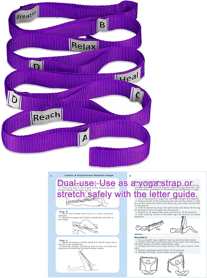 LXLOVESM Stretching Strap Yoga Strap with 10 Loops, Non-Elastic Stretch Band for Physical Therapy, Flexibility, Exercise, ...