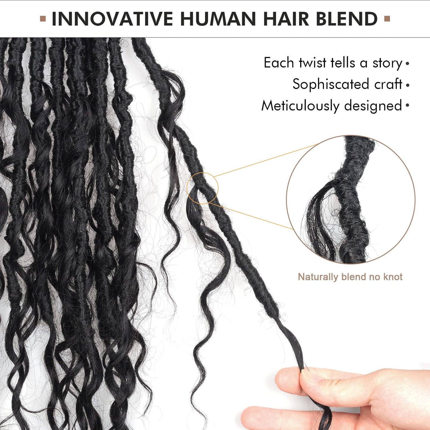 ToyoTress Boho Butterfly Locs With Human Hair Curls - 10 Inch 8 Packs Natural Black Hand Twisted Pre-Looped Crochet Locs, Boho F